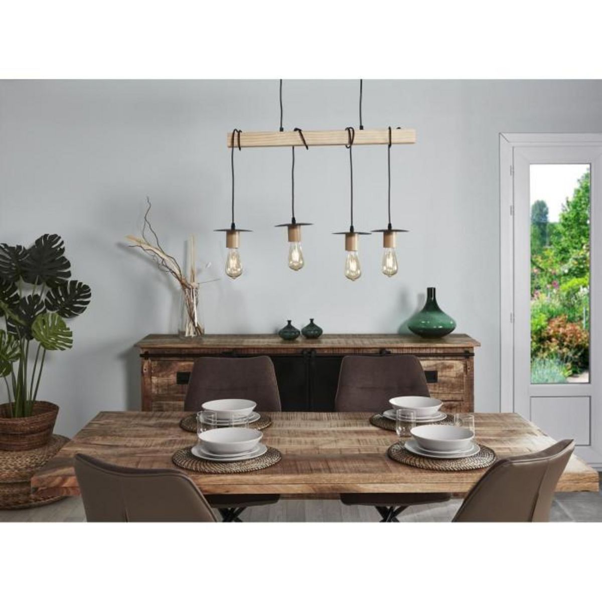 Paris Prix Lampe Suspension 4 Têtes  Florala  71cm Marron