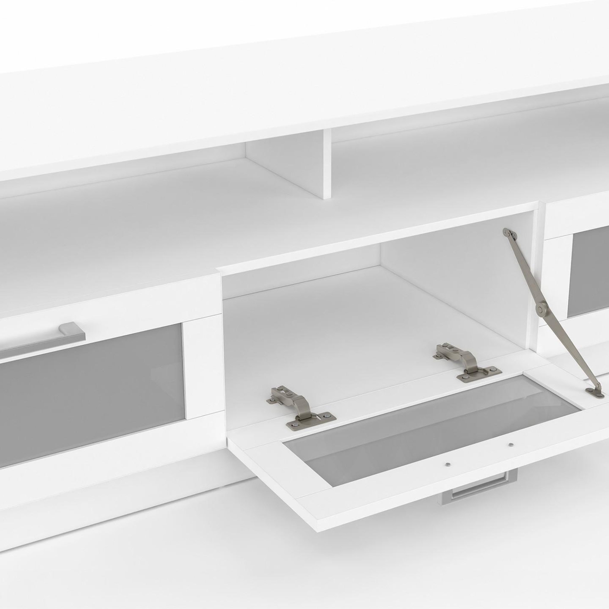 Voir la diapositive 6 : ID MARKET Meuble tv 140 cm vito portes givrées blanc