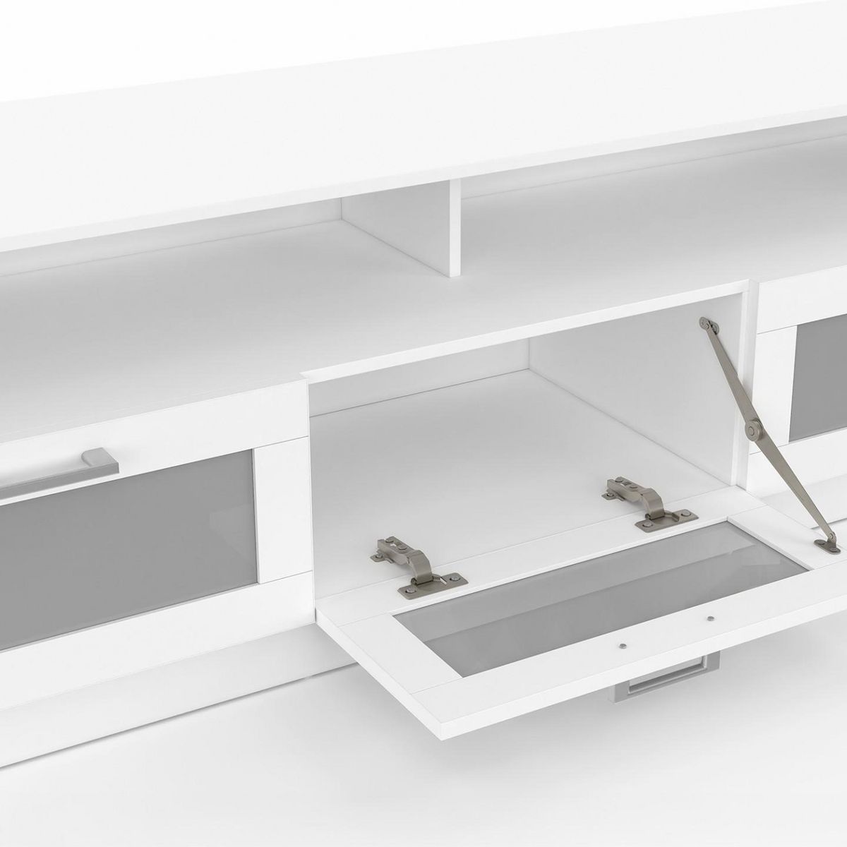 ID MARKET Meuble TV 140 cm VITO portes givrées blanc