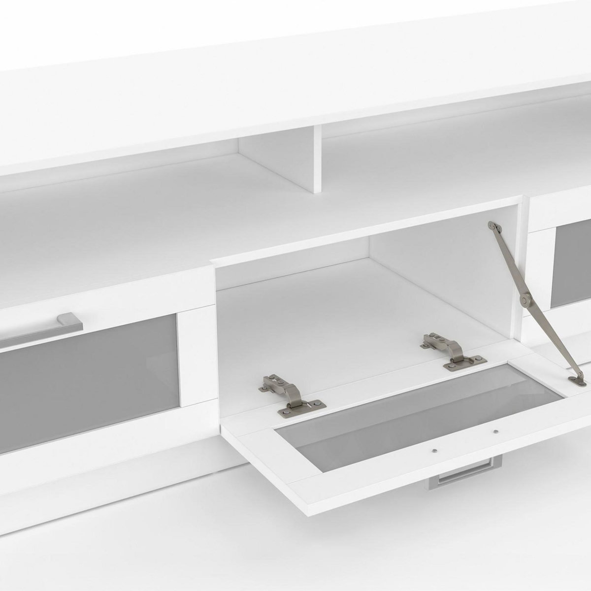 ID MARKET Meuble TV 140 cm VITO portes givrées blanc