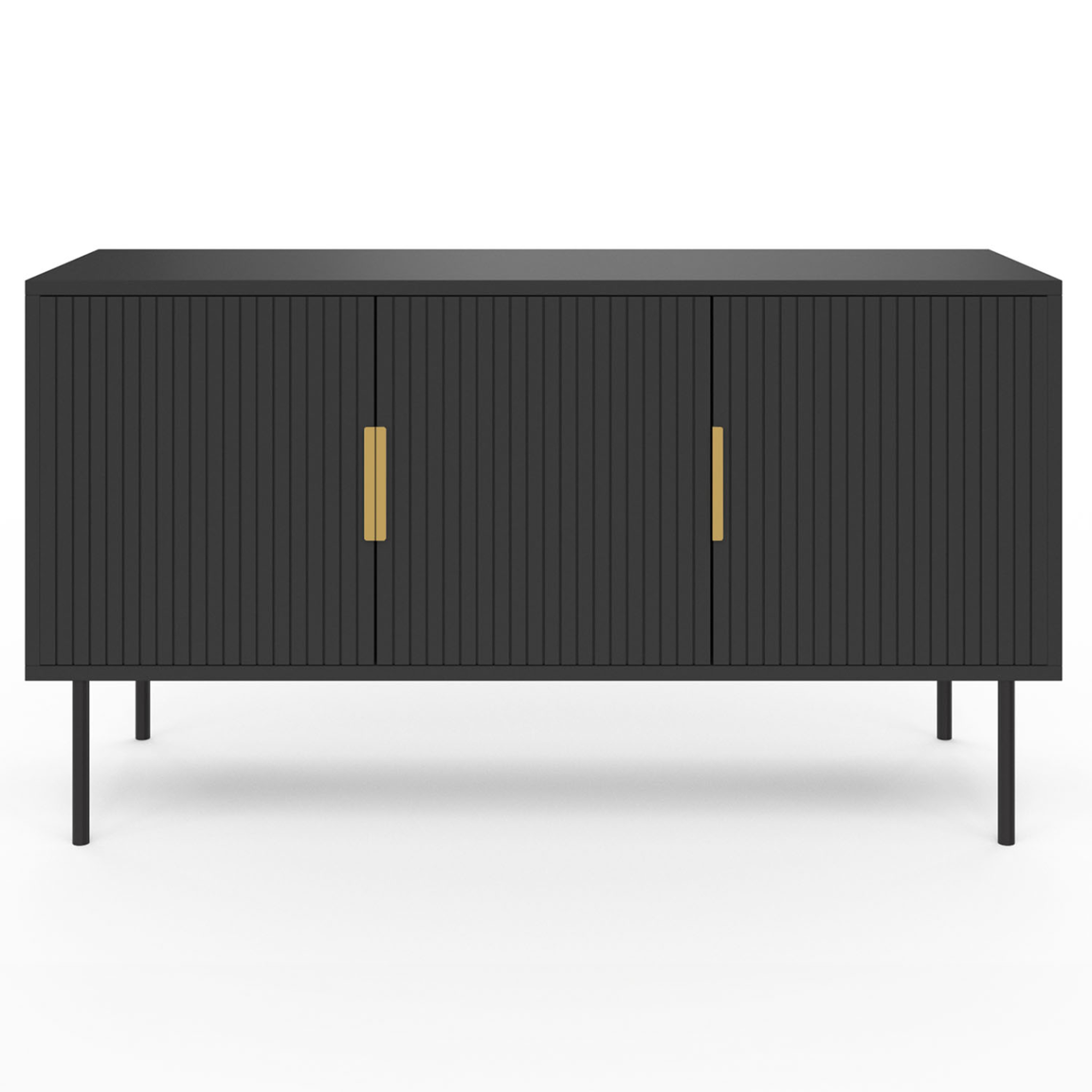 Voir la diapositive 3 : ID MARKET Buffet 110 cm MARCEL noir 3 portes effet lattes