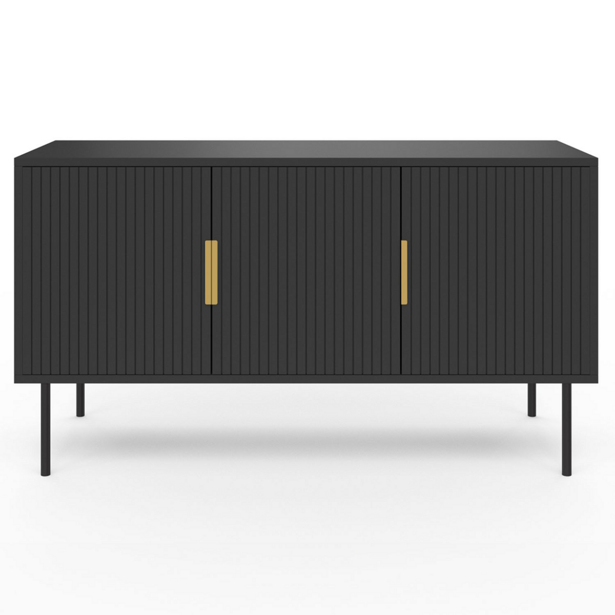 ID MARKET Buffet 110 cm MARCEL noir 3 portes effet lattes