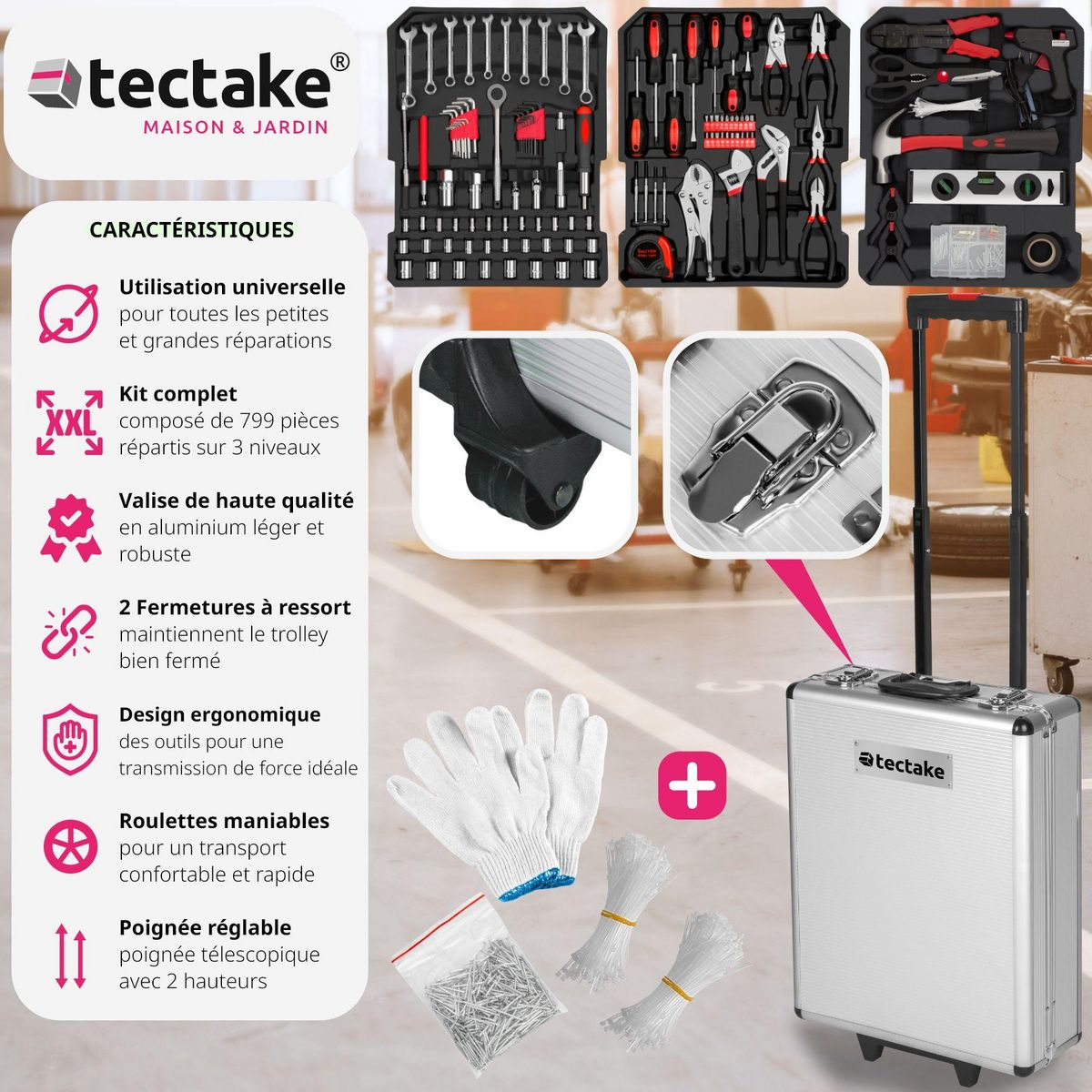 tectake Caisse à outils 799 pièces noir