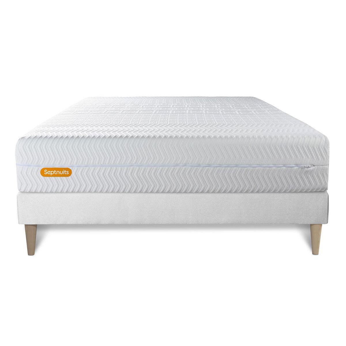 SEPTNUITS Matelas + sommier kit blanc Memo Bio Mousse à mémoire de forme Maxi épaisseur Déhoussable