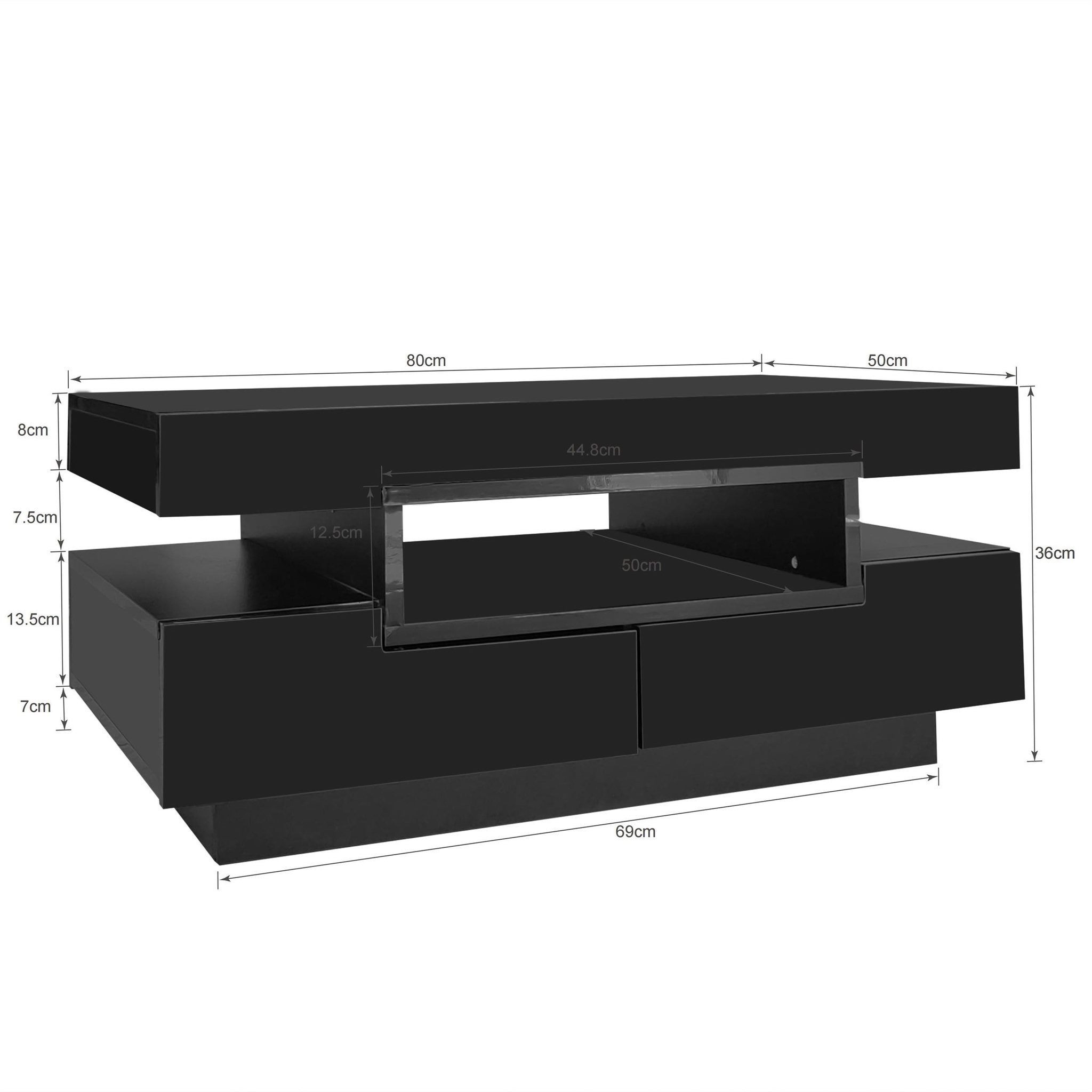 Voir la diapositive 4 : MERAX Table Basse Brillante Avec Bande Lumineuse LED Et 4 Tiroirs