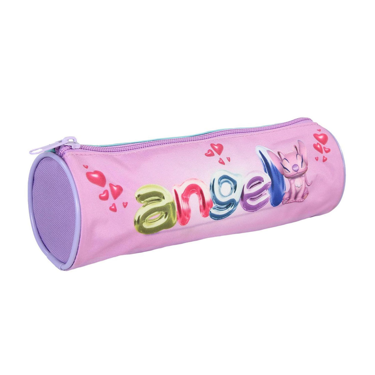 Bagtrotter Bagtrotter - Stitch - Stitch et Angel - Trousse Scolaire Ronde - Violet - 1 Compartiment Zippé - 22x7x7cm - Matière Polyester - Accessoire et Papeterie Scolaire