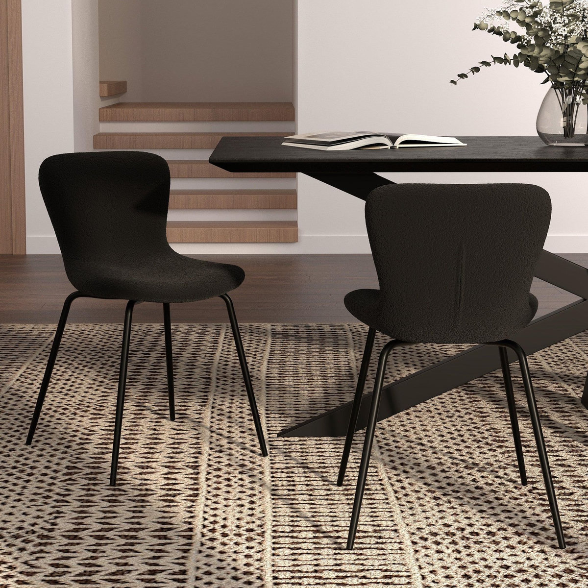 Rendez vous déco Lot de 2 chaises effet laine bouclette blanche et pieds en métal - Koko