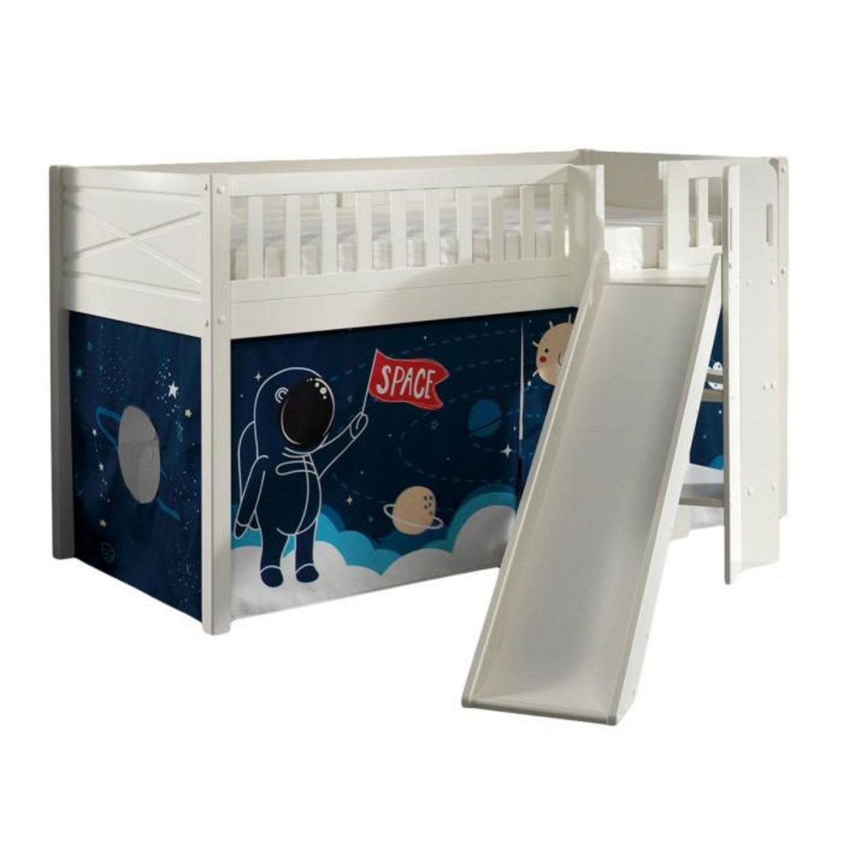 Paris Prix Lit Enfant Toboggan & Tente  Scott Space Shuttle  90x200cm Blanc