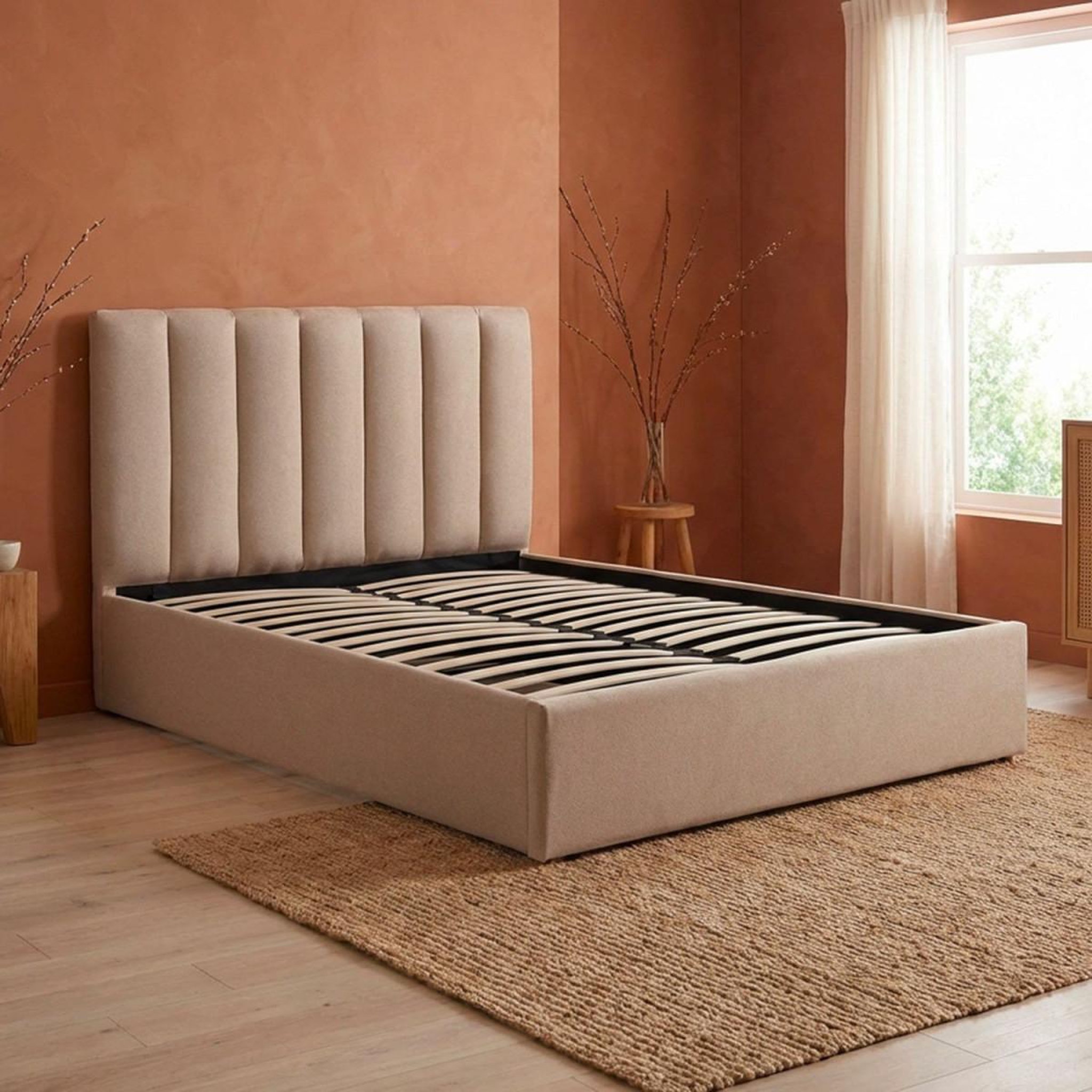 Voir la diapositive 4 : Paris Prix Lit coffre design en tissu  songa  140x190cm beige