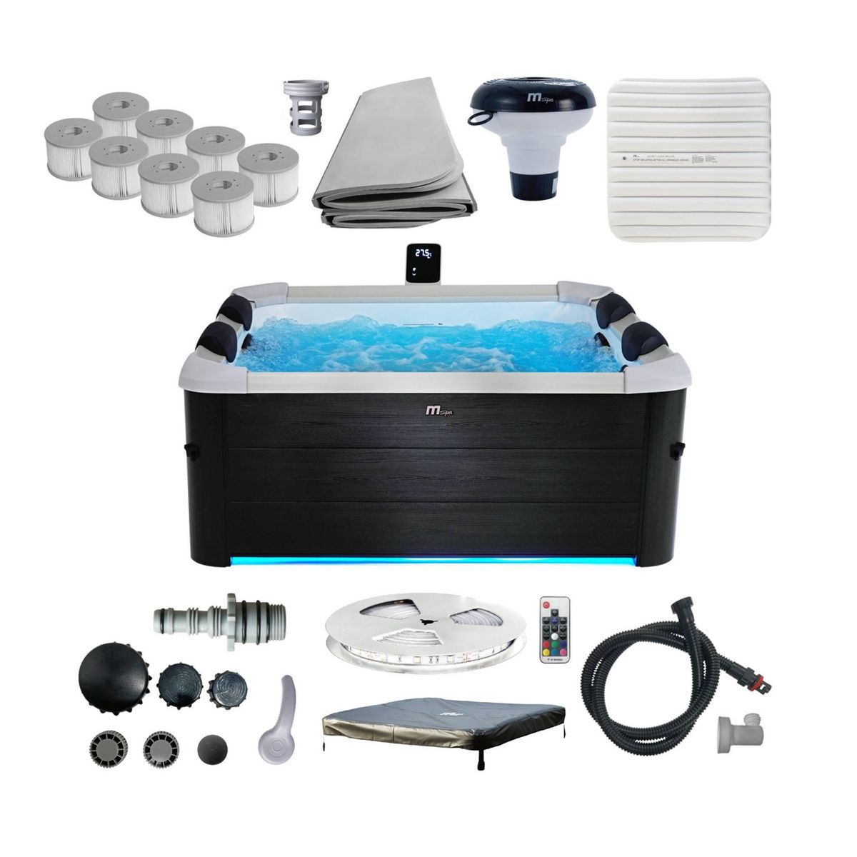 MSpa Spa rigide MSPA 6 places 4 coussins hydromassages. 8 filtres et bâche incluse 160 cm x 65 cm