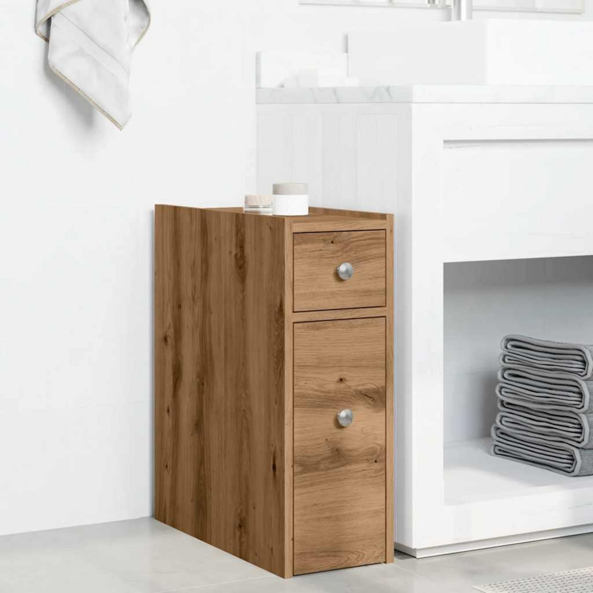 VIDAXL Armoire de salle de bain etroite avec roulettes chene artisanal