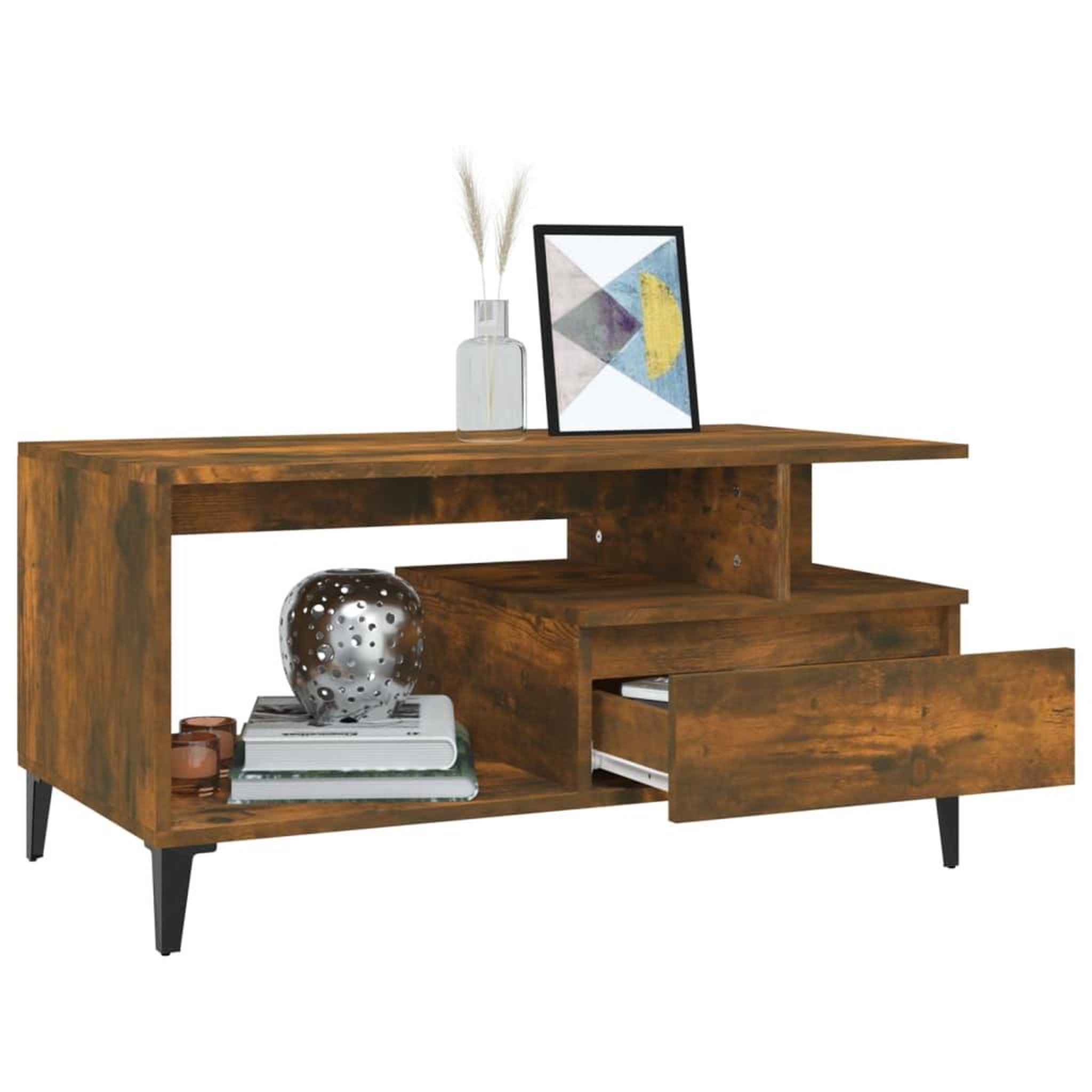 Voir la diapositive 4 : VIDAXL Table basse Chene fume 90x49x45 cm Bois d'ingenierie