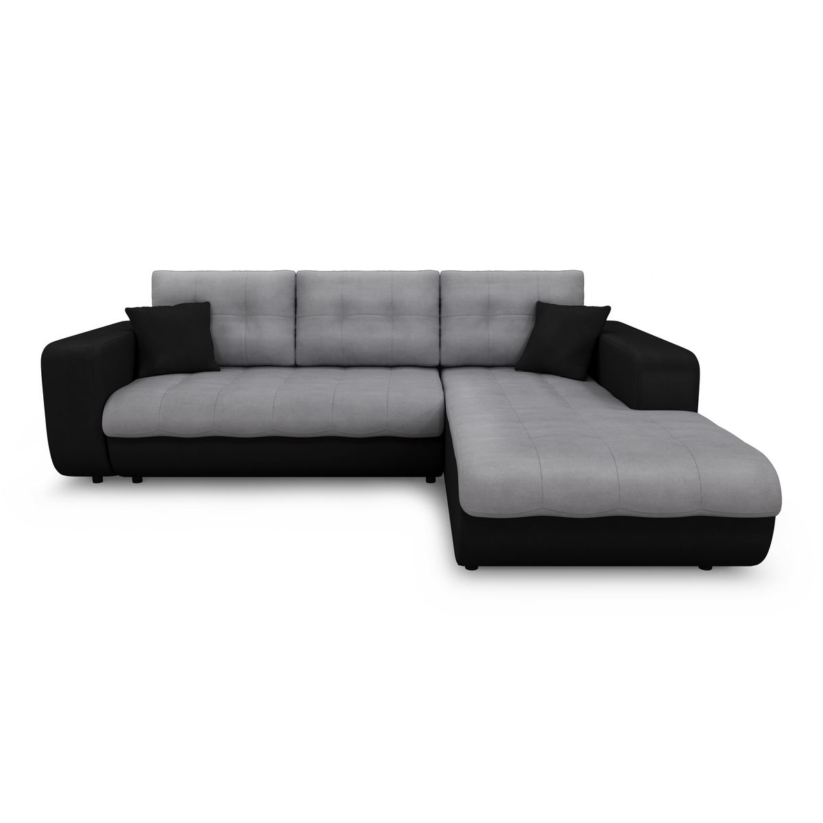 Canapé d'angle droit convertible CLELIA, 4 places, tissu microfibre gris PU blanc ou noir