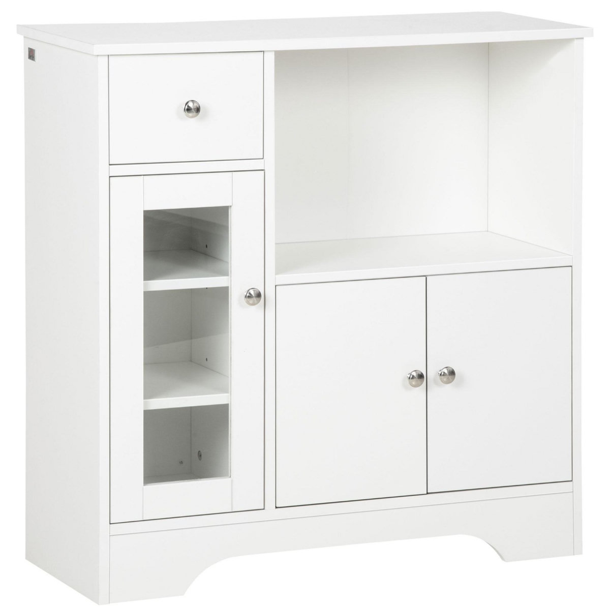 HOMCOM Buffet de cuisine meuble de rangement moderne avec porte en verre, tiroir, grande niche et étagères réglables, 80 x 30 x 82 cm, blanc