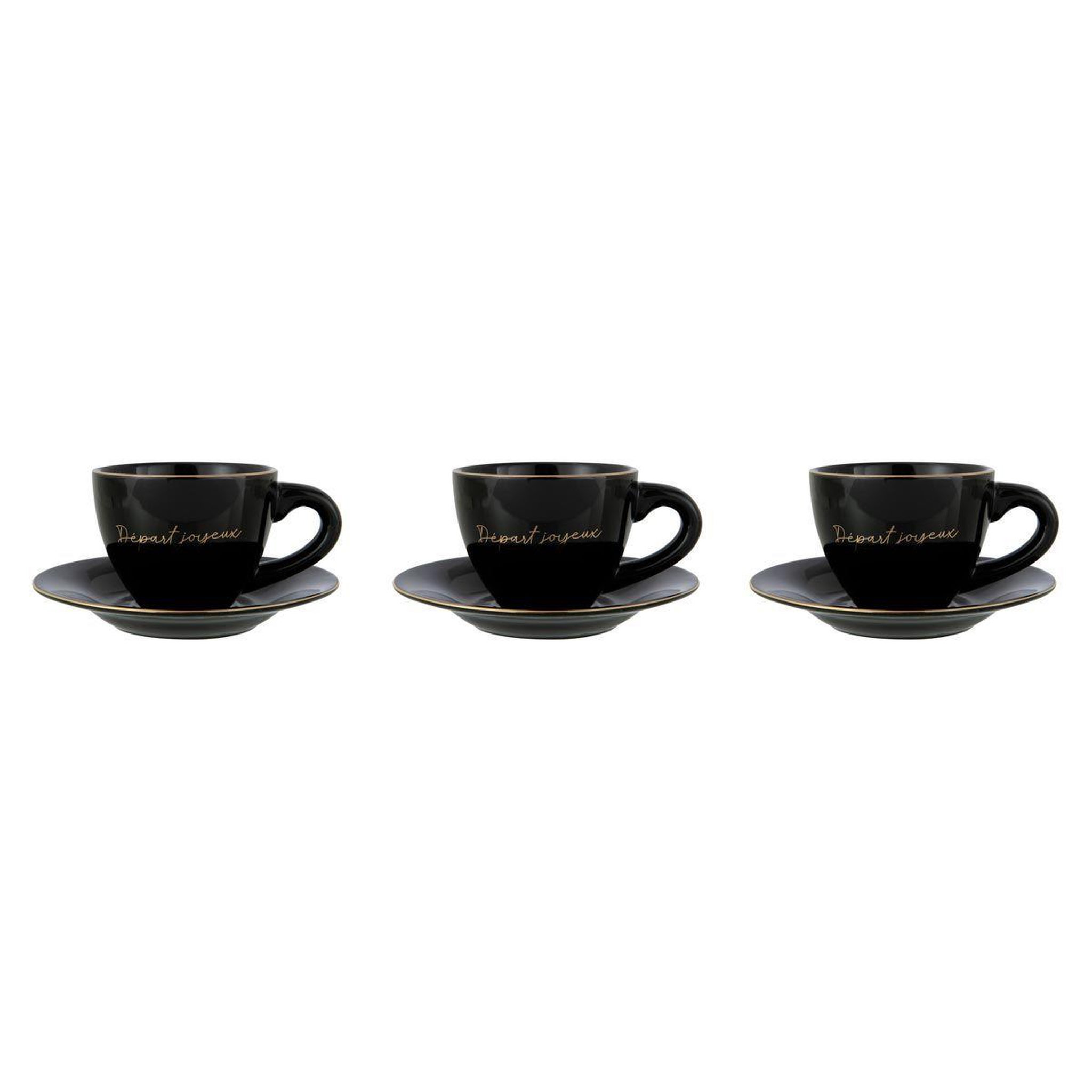 Voir la diapositive 1 : J-LINE Lot de 3 Tasses & 3 Sous-Tasses  Ilene  21cl Noir