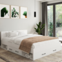 Voir la diapositive 2 : ID MARKET Lit double MINEA avec tiroirs + niches de rangement + tête de lit et sommier 140 x 190 cm blanc