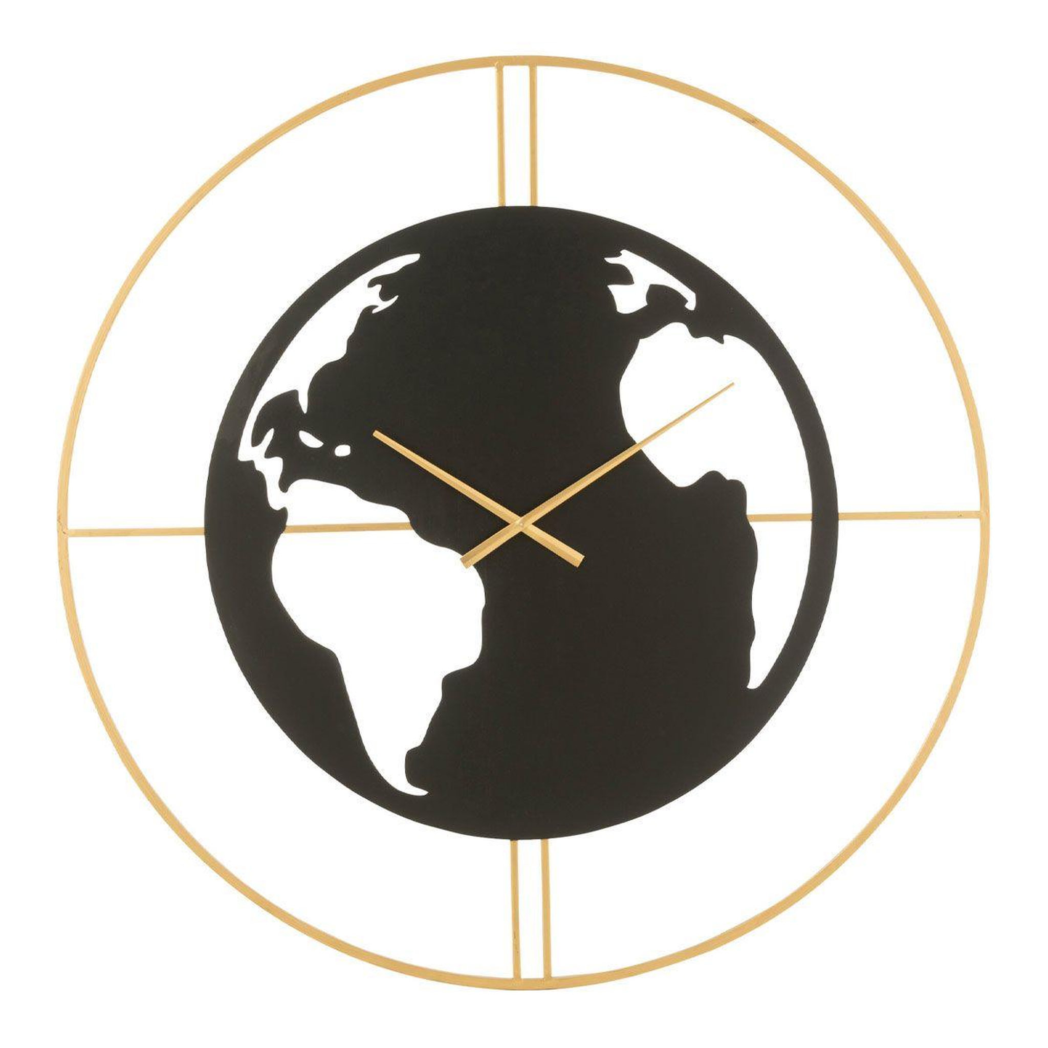 Voir la diapositive 1 : J-LINE Horloge murale  carte du monde  90cm noir & or
