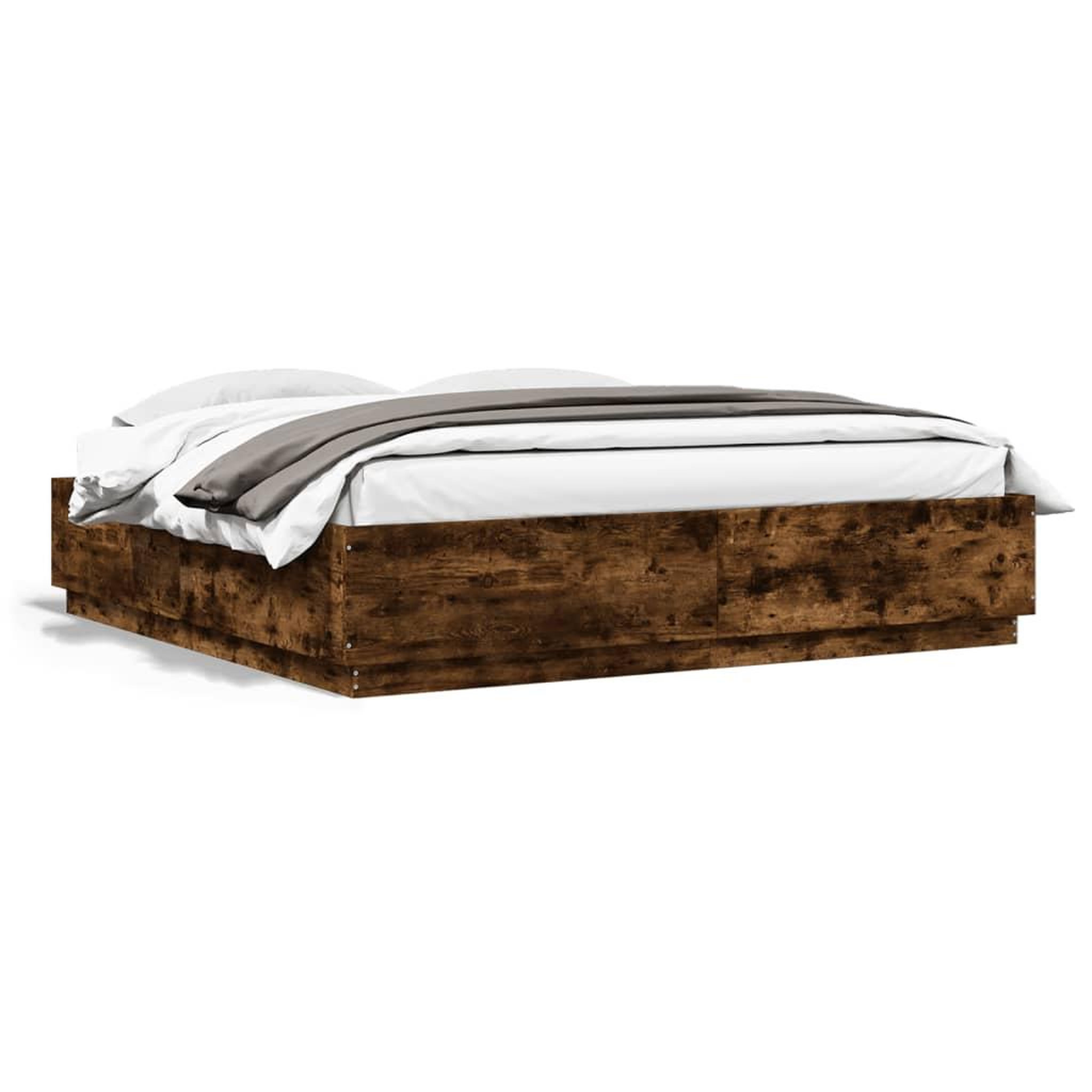Voir la diapositive 5 : VIDAXL Cadre de lit avec LED sans matelas chene fume 200x200 cm
