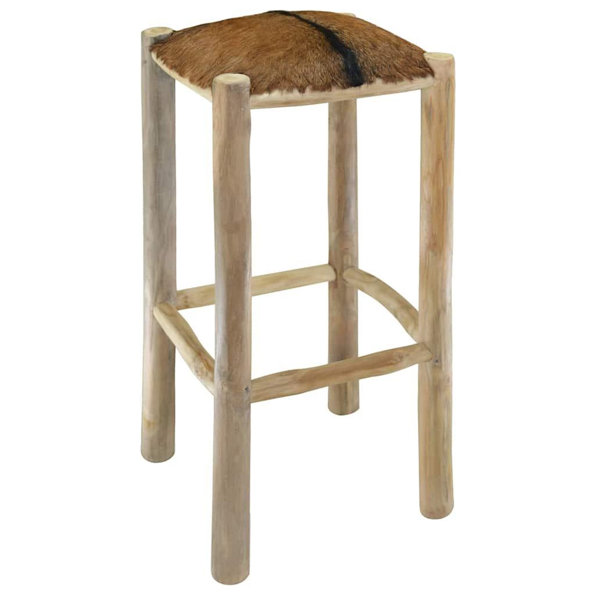 Voir la diapositive 3 : VIDAXL Tabouret de bar cuir de chevre et bois de teck solide