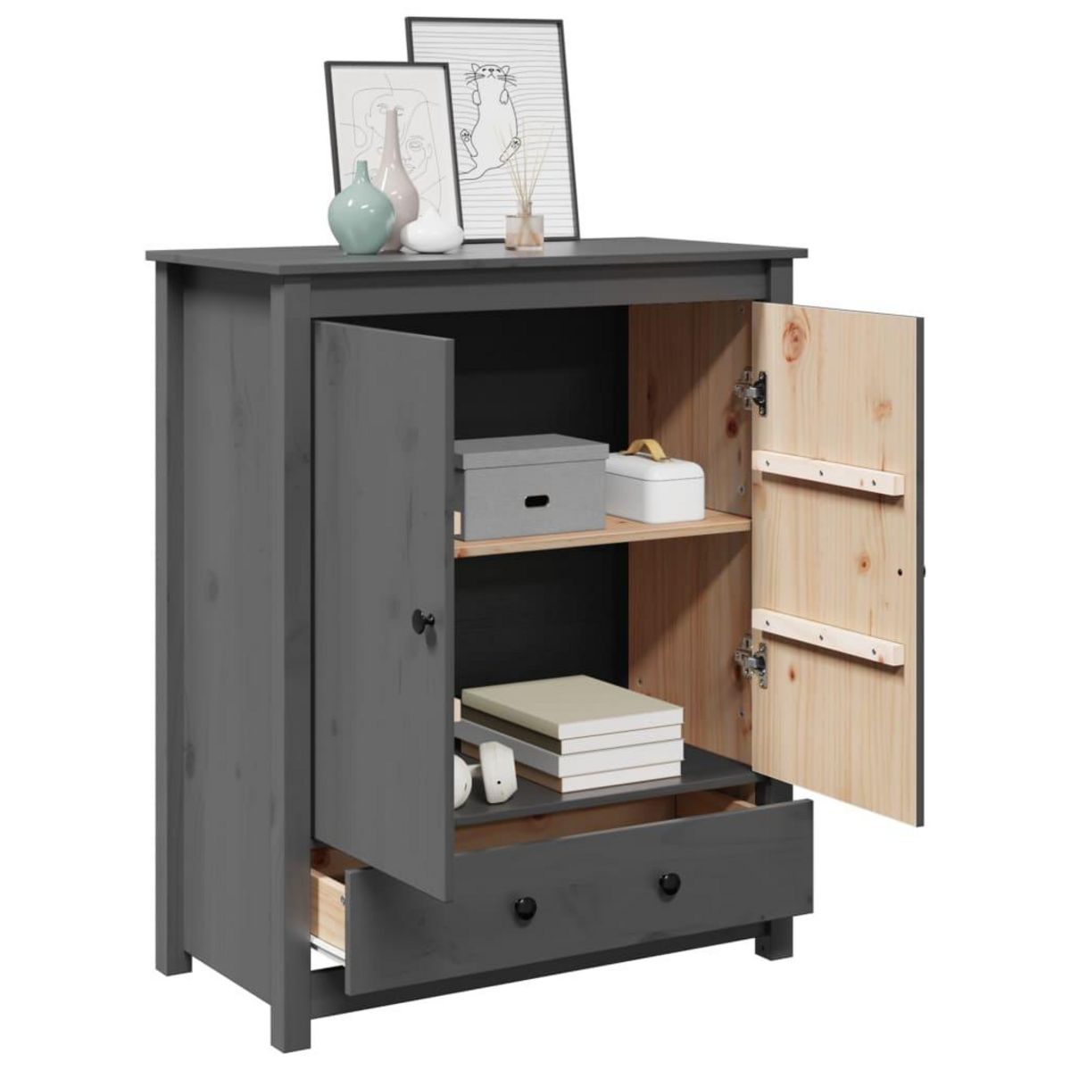 VIDAXL Buffet Gris 83x41,5x100 cm Bois massif de pin