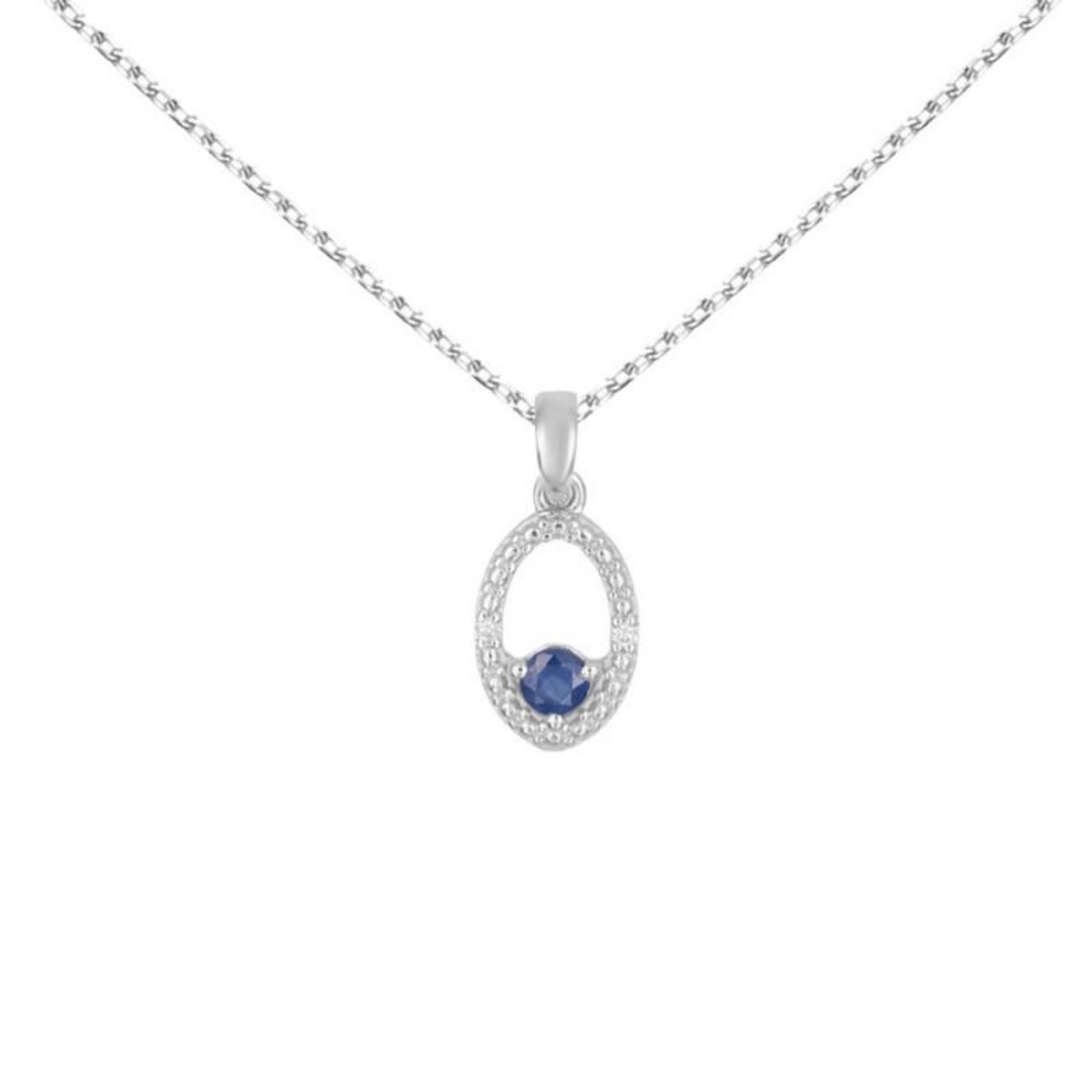 L'ATELIER D'AZUR Collier - Pendentif Or Blanc Diamants et Saphir Bleu - Chaine Argentée - Femme