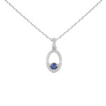 L'ATELIER D'AZUR Collier - Pendentif Or Blanc Diamants et Saphir Bleu - Chaine Argentée - Femme