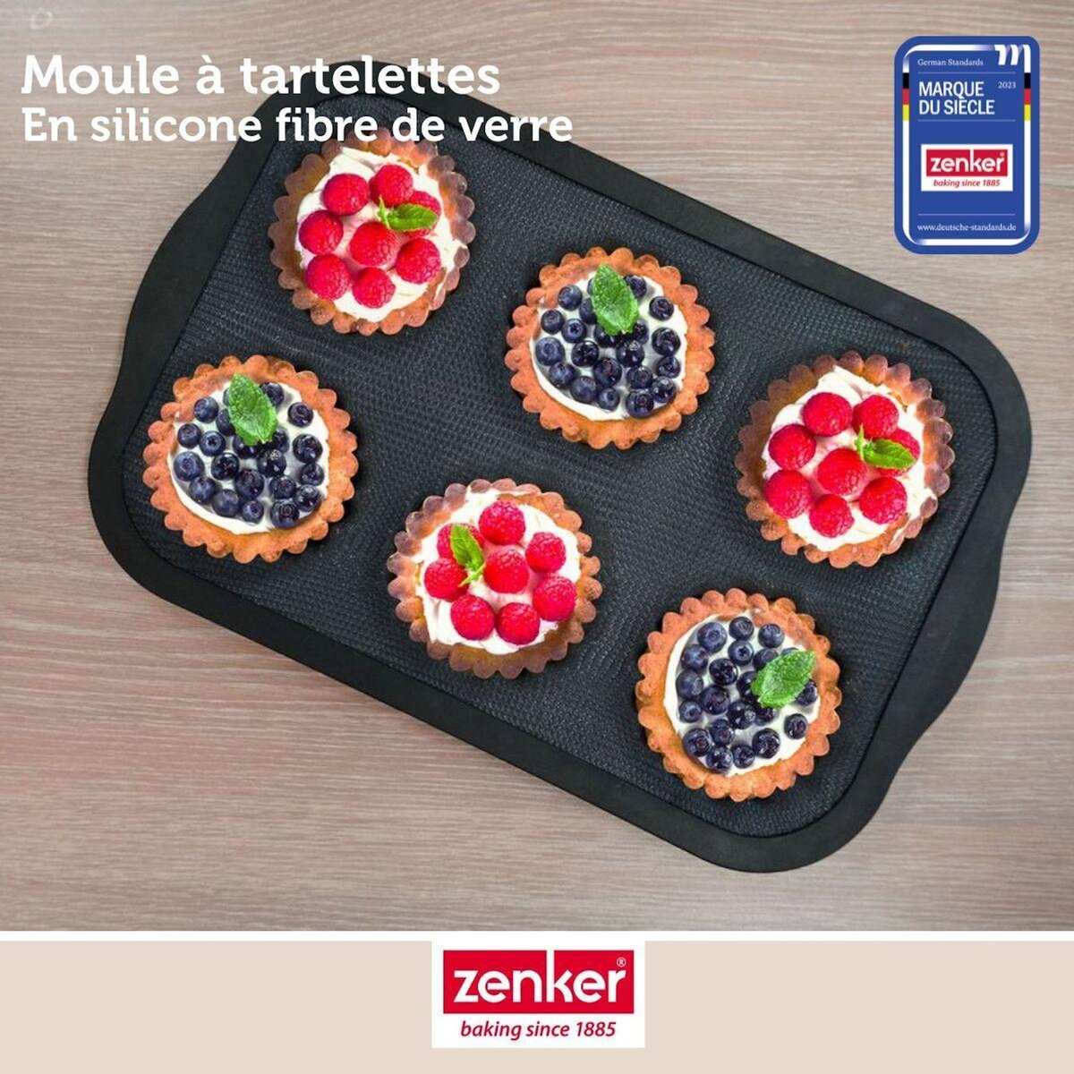 ZENKER Lot avec 1 Moule 6 tartelettes en fibre de verre, 1 spatule Zenker et 2 bols à mixer en inox Fackelmann
