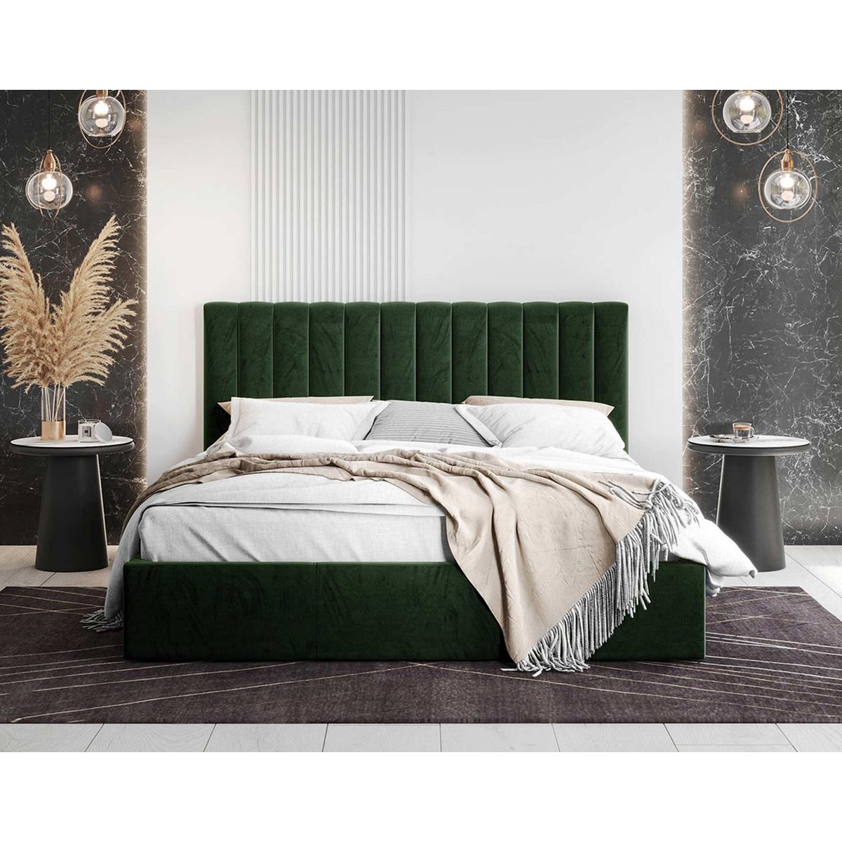 BEST MOBILIER Rosario - lit coffre - 160x200 - sommier inclus - en velours