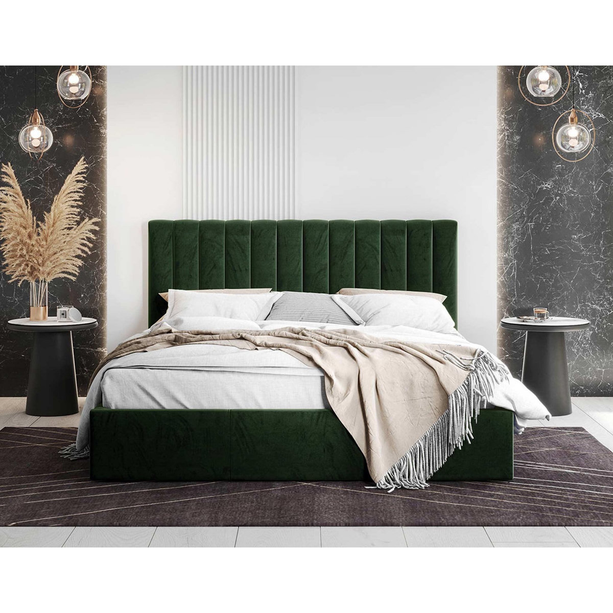 BEST MOBILIER Rosario - lit coffre - 160x200 - sommier inclus - en velours