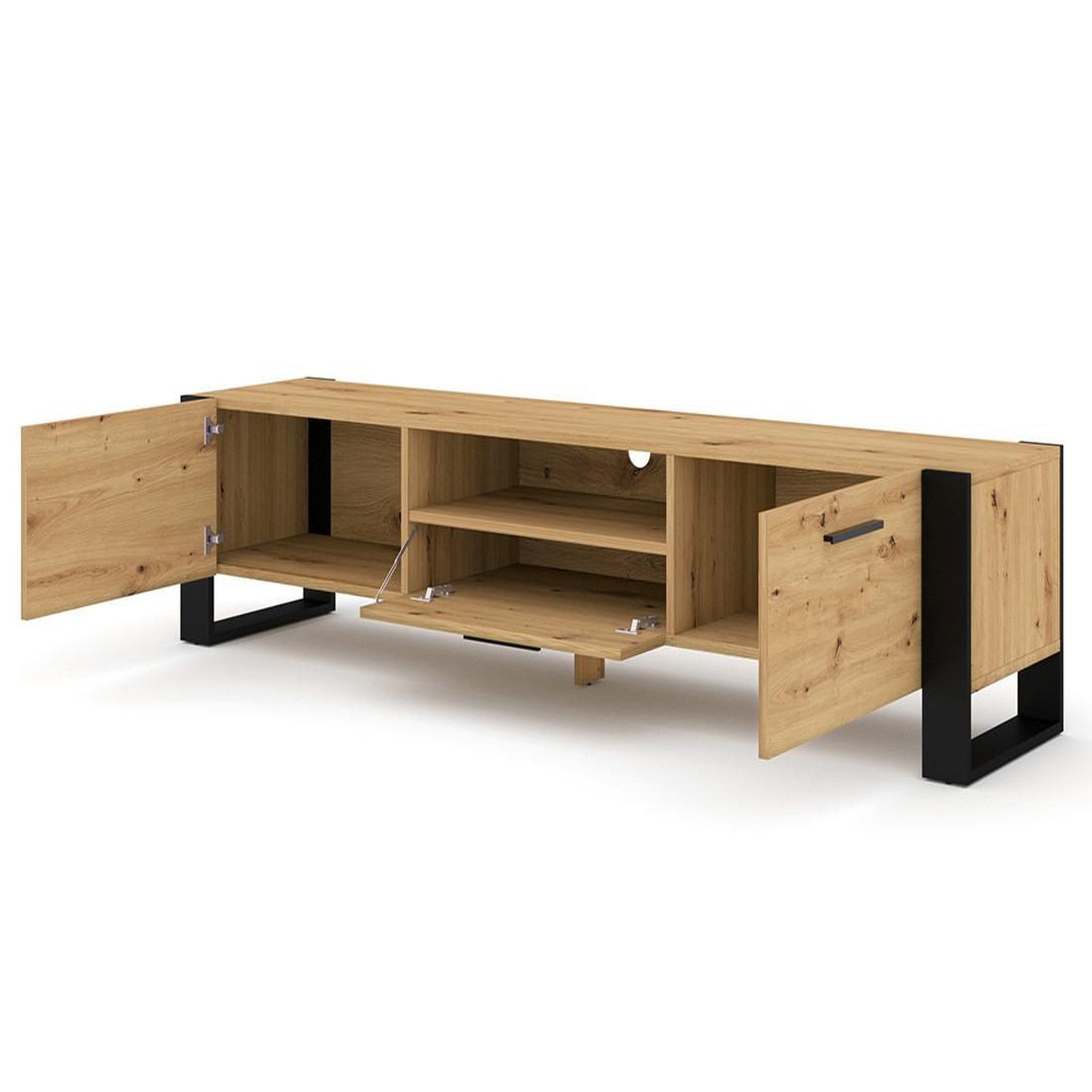 Voir la diapositive 2 : BEST MOBILIER Donnely - meuble tv - effet bois et noir - 200 cm
