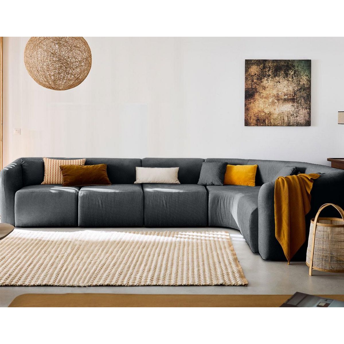 LISA DESIGN Ikare - canapé modulable d'angle droit - 6 places - en tissu