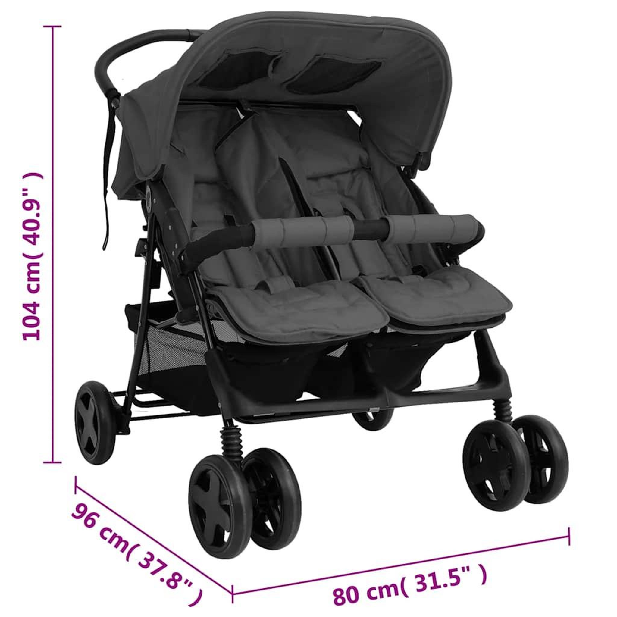 Voir la diapositive 6 : VIDAXL Poussette a deux places Gris fonce Acier