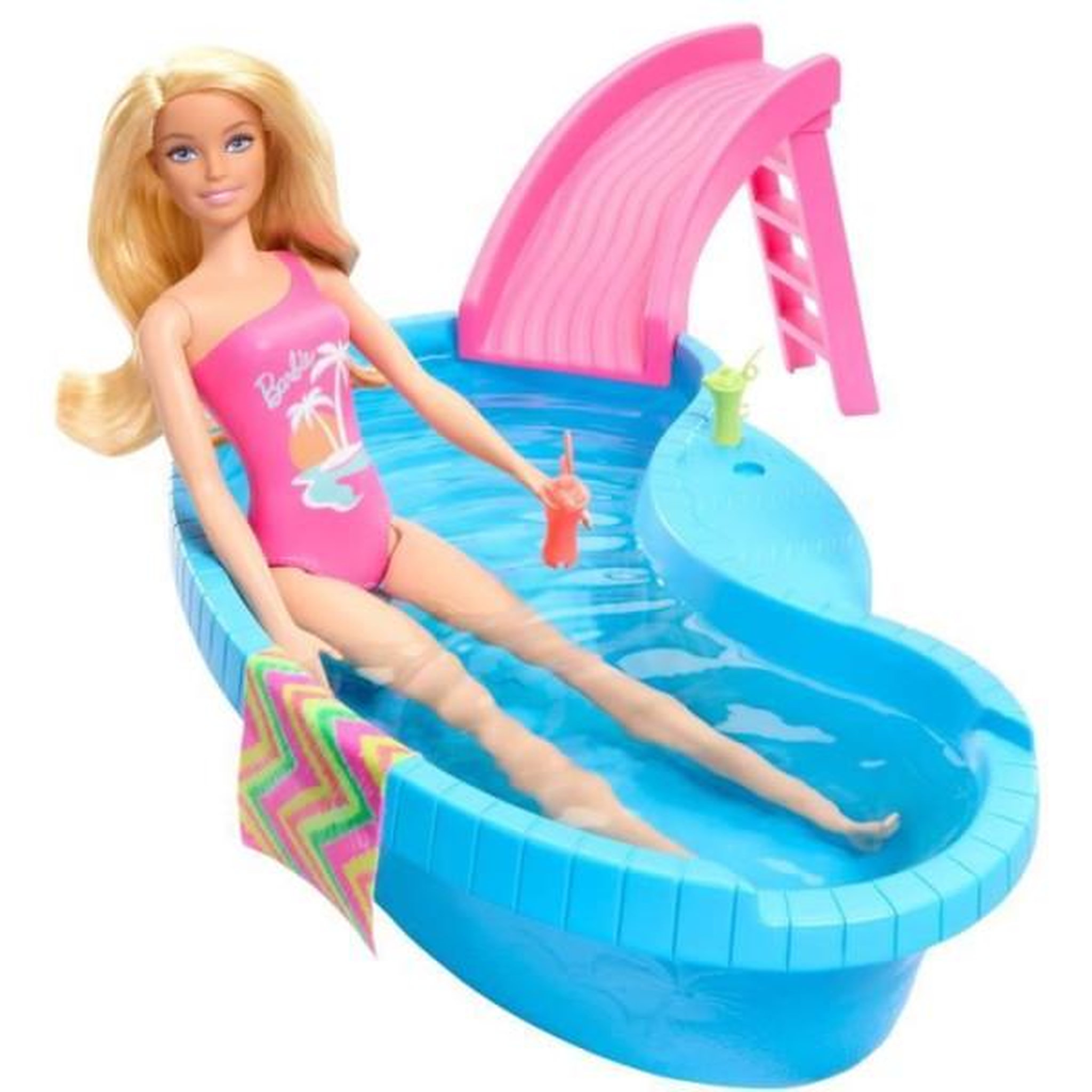 BARBIE Barbie-Poupée et accessoires-Coffret poupée blonde avec piscine de reve HRJ74