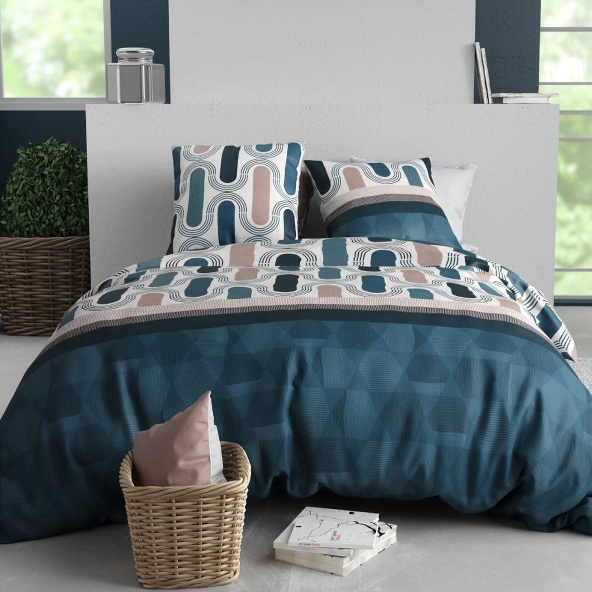 Voir la diapositive 1 : ATELIER DU COTON Housse de couette 200x200 MISTRI + 2 taies coton 57 fils