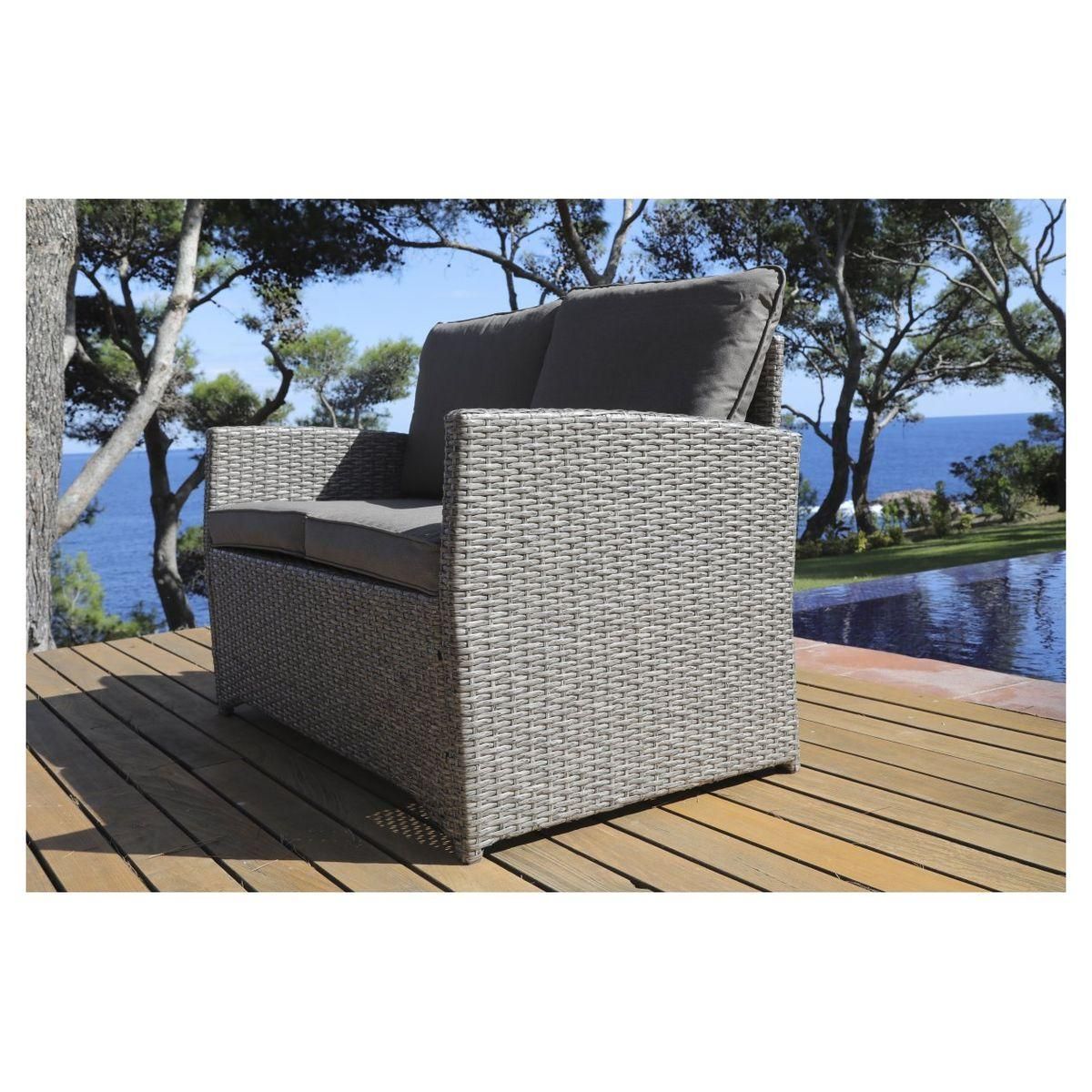 Salon bas de jardin 4 personnes en résine tréssée THYM