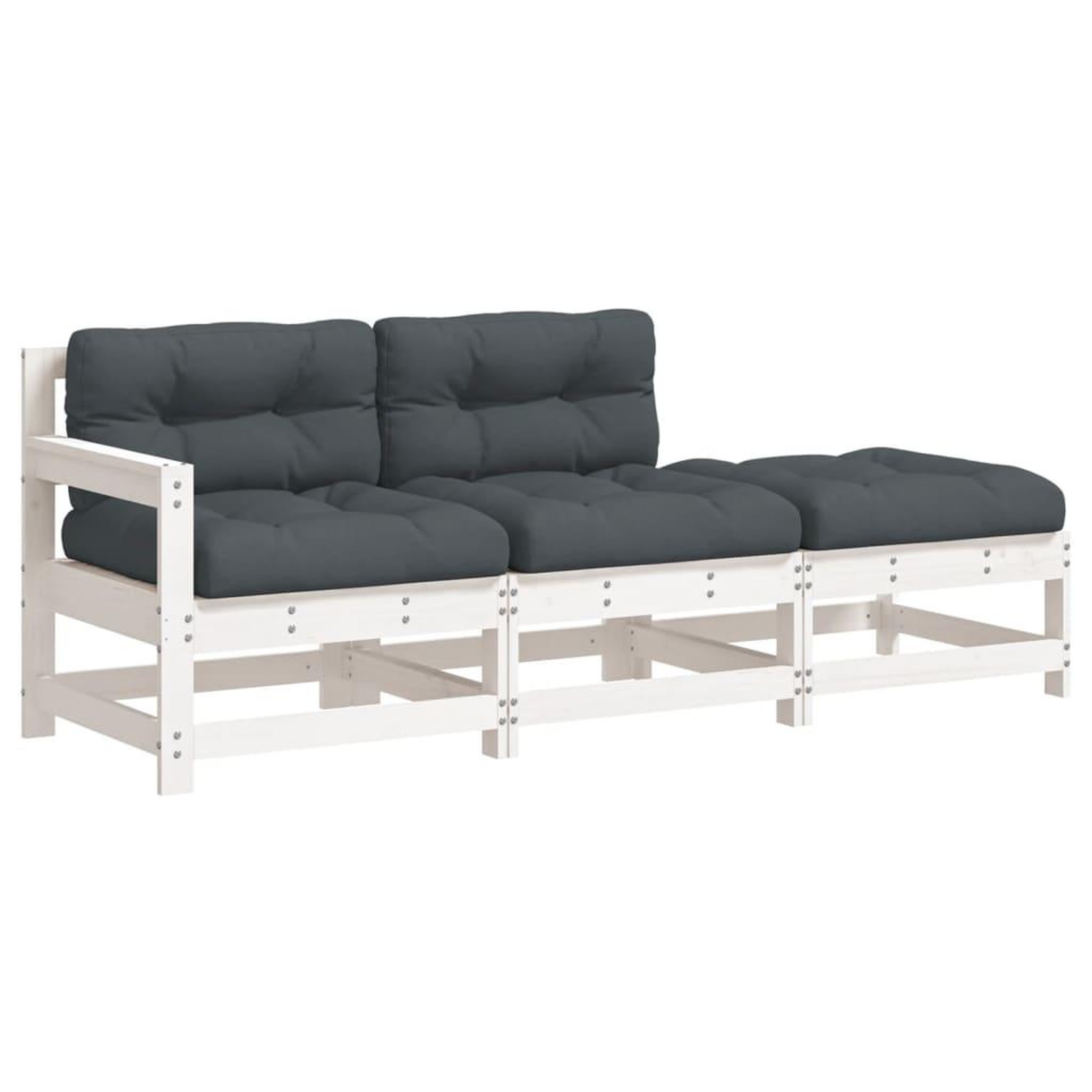 Voir la diapositive 2 : VIDAXL Salon de jardin 3 pcs avec coussins blanc bois massif