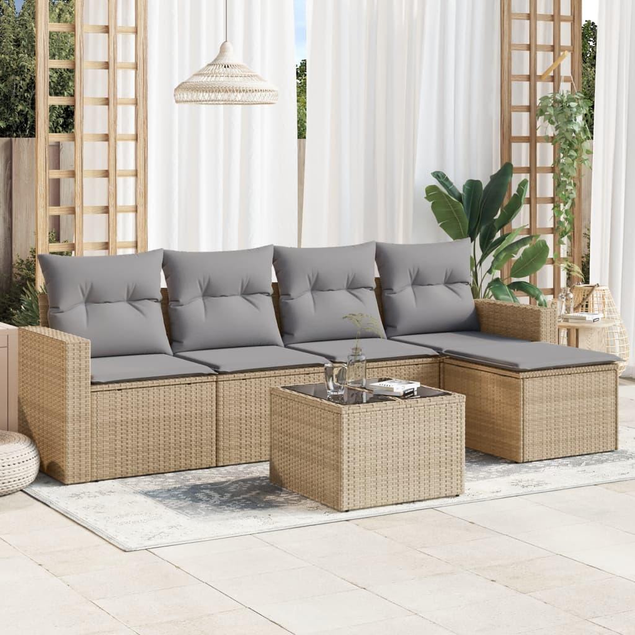 VIDAXL Salon de jardin avec coussins 6 pcs beige resine tressee