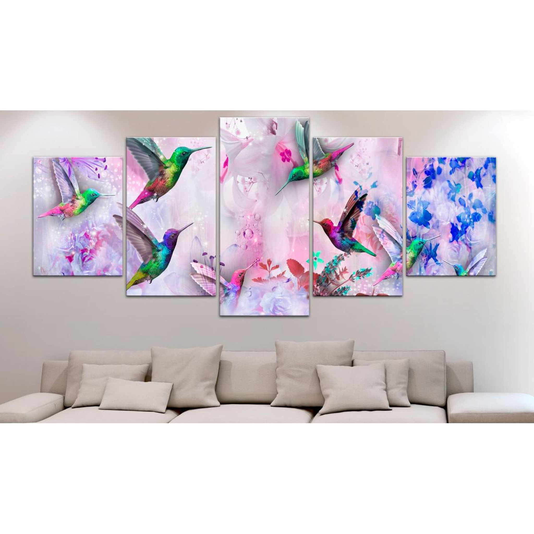 Voir la diapositive 2 : Paris Prix Tableau 5 panneaux  colourful hummingbirds wide violet