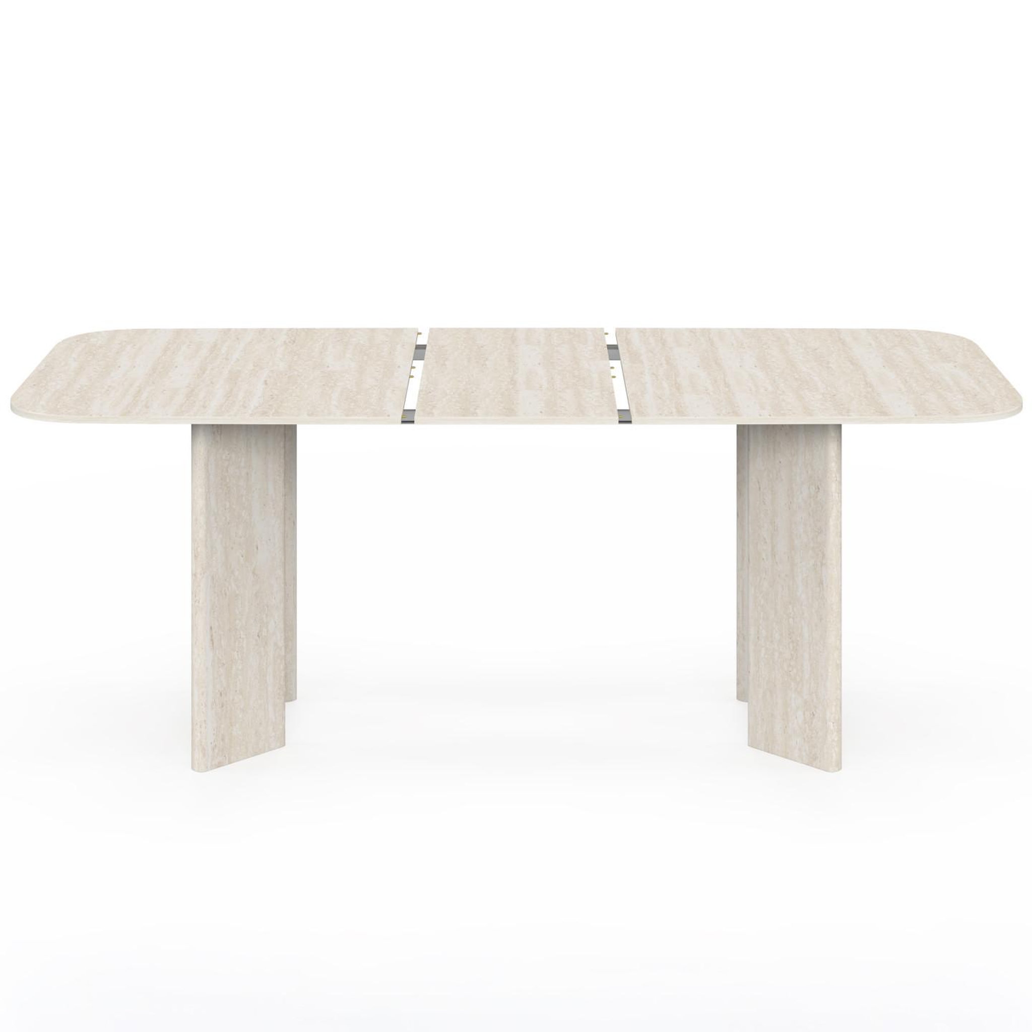 Voir la diapositive 3 : ID MARKET Table à manger extensible rectangulaire arrondie capucine 6-10 personnes 4 pieds design arrondi façon travertin 160-200 cm