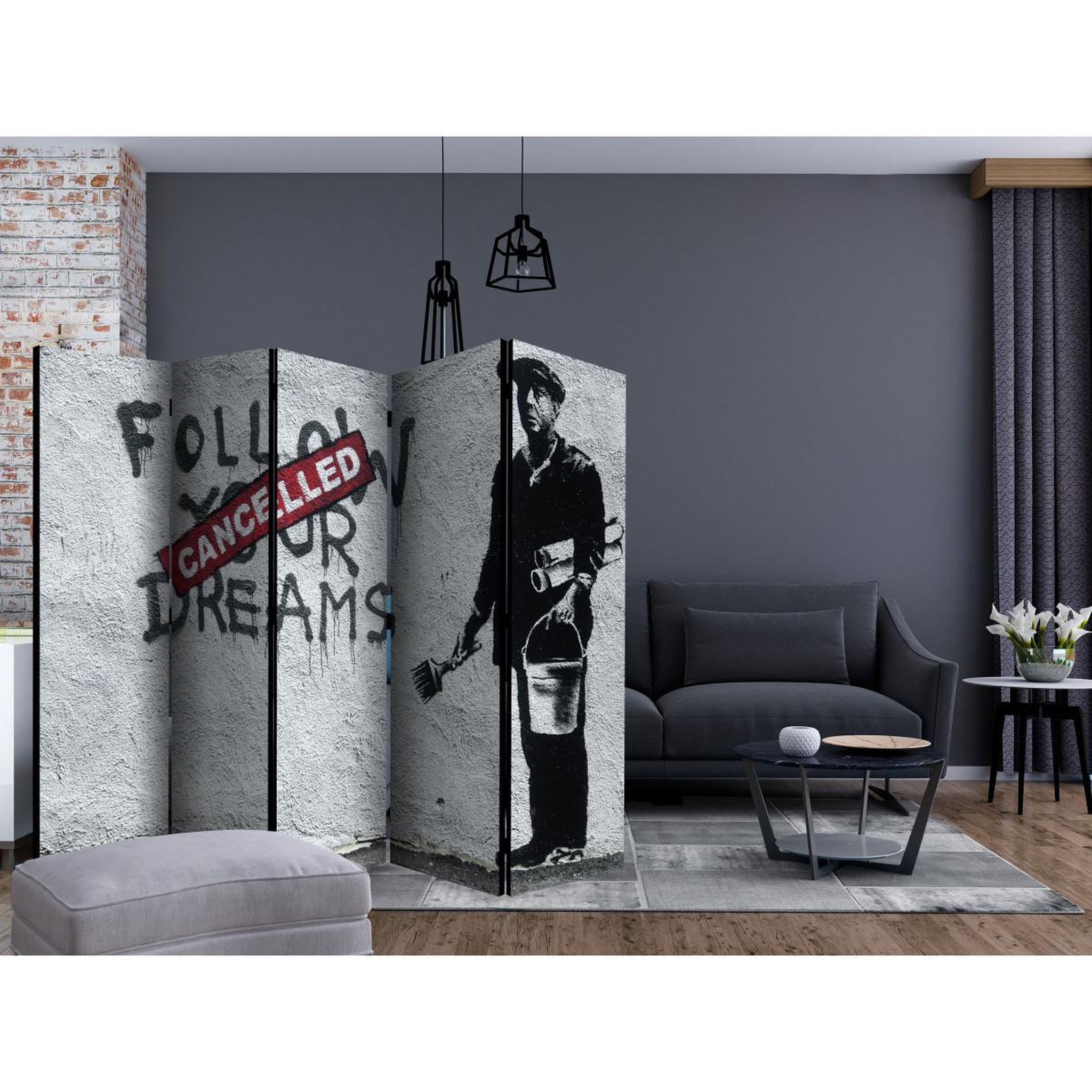 Voir la diapositive 2 : Paris Prix Paravent 5 volets  dreams cancelled - banksy  172x225cm