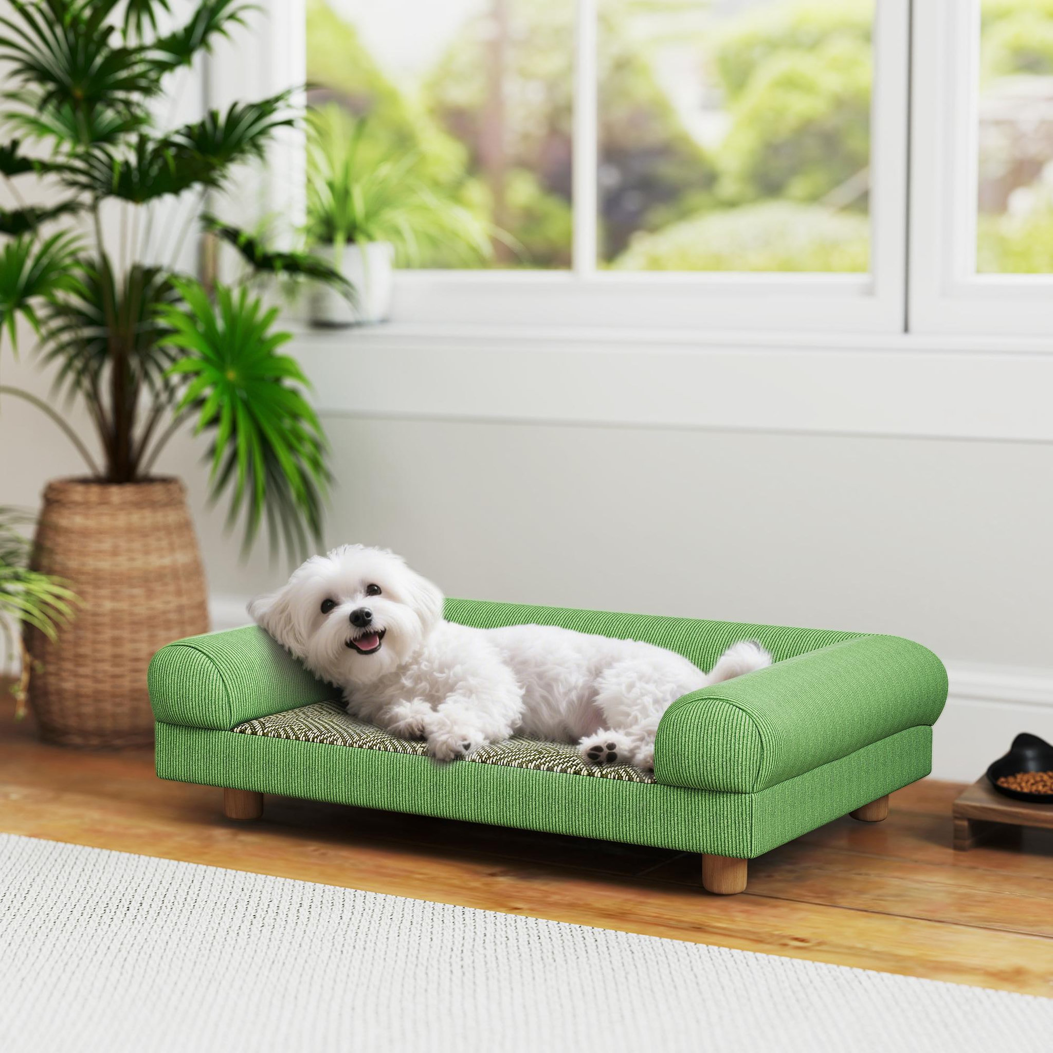 Voir la diapositive 2 : PAWHUT Canapé chien style nordique velours côtelé avec accoudoirs dossier dim. 63x41x17cm bois vert