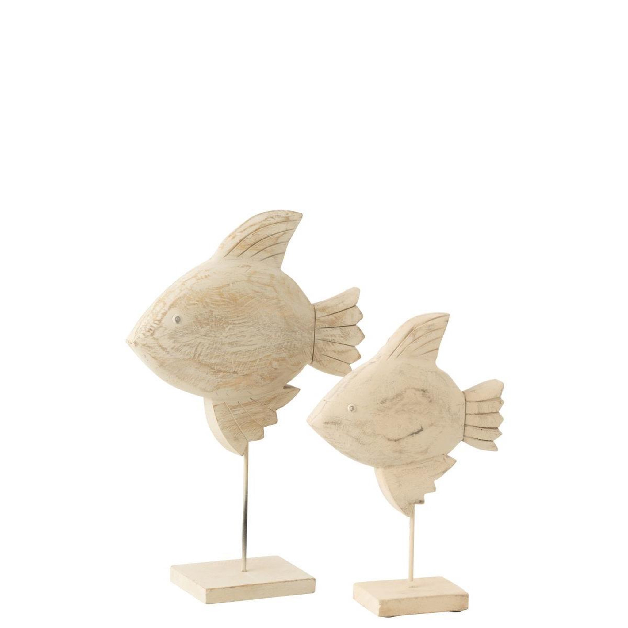 Voir la diapositive 2 : J-LINE Statuette poisson sur pied en bois  antwan  40cm naturel
