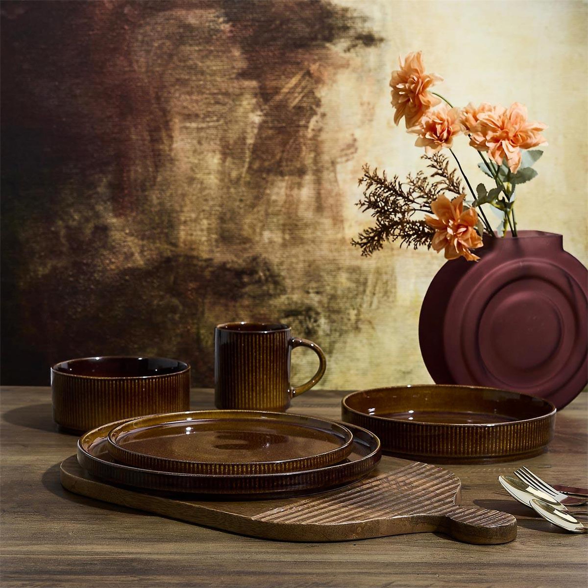 Voir la diapositive 3 : COOK CONCEPT Lot de 6 assiettes plates  ysia  26cm marron