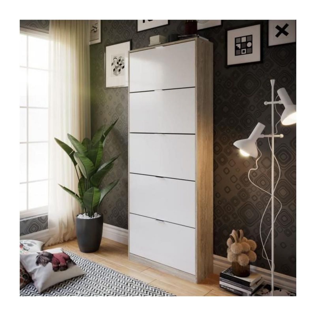 MEUBLE a CHAUSSURES 5 PORTES CHeNE-BLANC