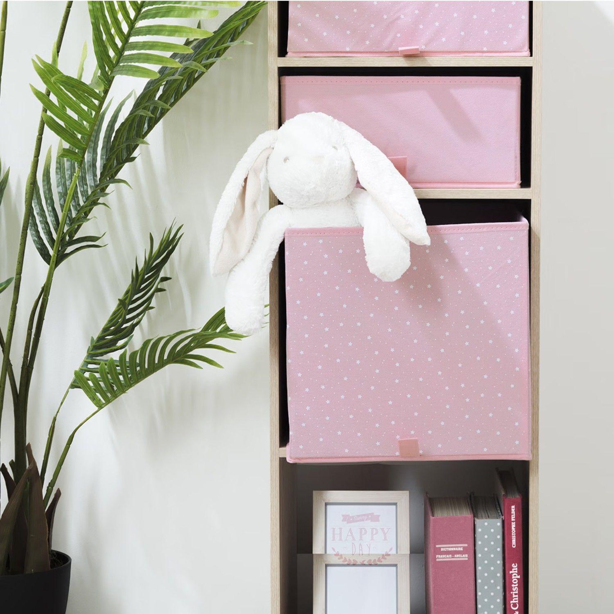 Voir la diapositive 2 : TOILINUX Lot de 2 boîtes de rangement cube ETOILE - L.29 x l.29 x H.29 cm - Rose