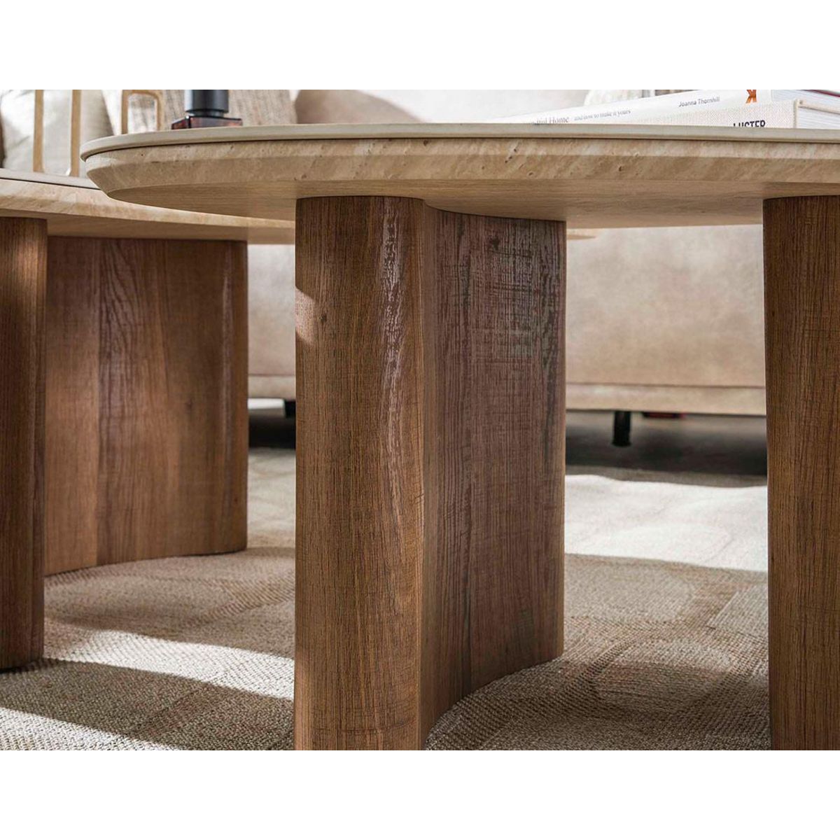 LISA DESIGN Mohea - lot de 2 tables basses gigognes - effet travertin et bois - 88 et 65 cm