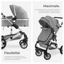 Voir la diapositive 3 : tectake Poussette combinée 2-en-1 pliable avec harnais à 5 points, frein, arceau de sécurité et dragonne gris