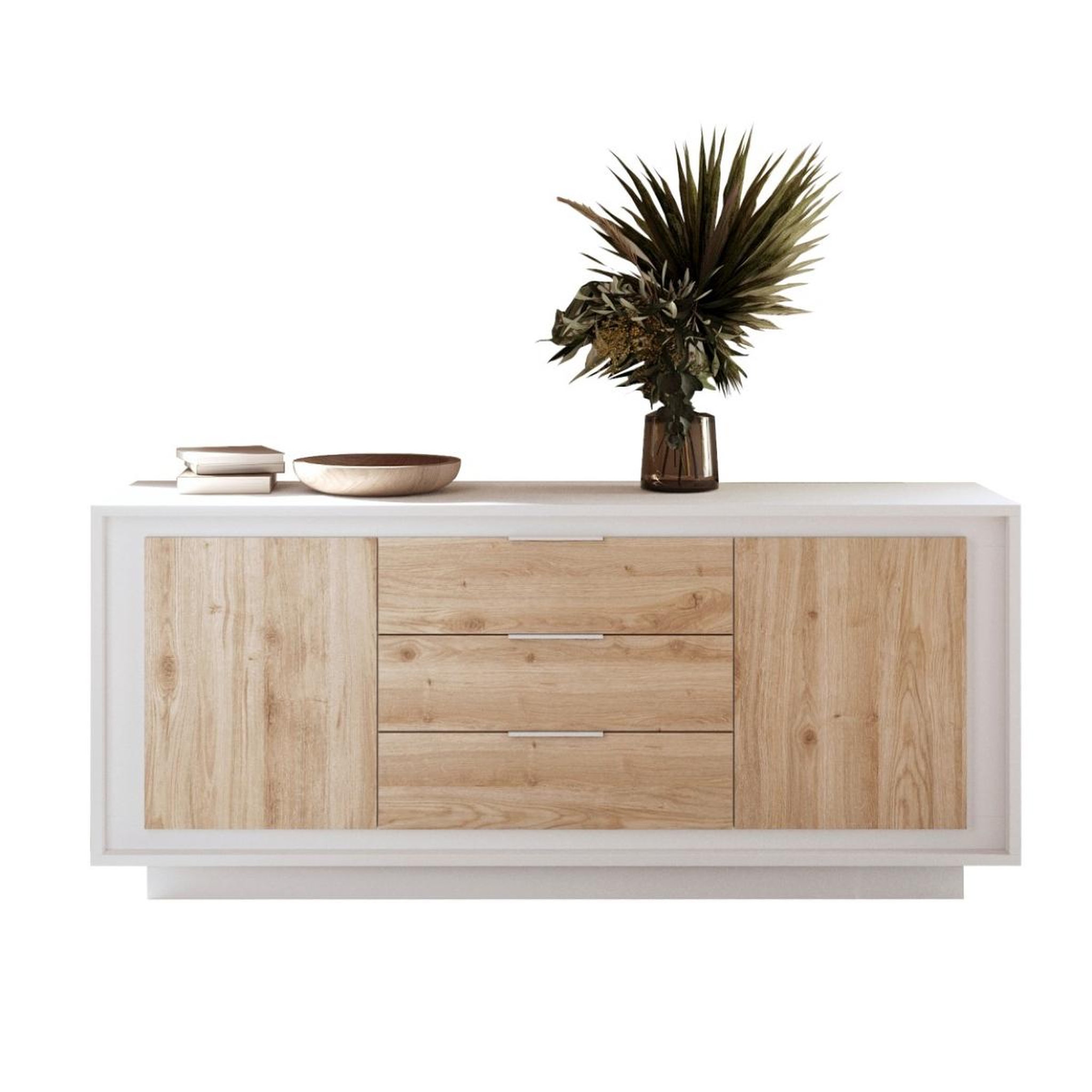 JLC KREATION Buffet bas blanc et bois 2 portes-3 tiroirs 180cm yori