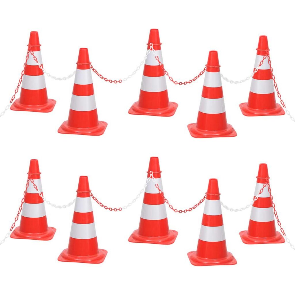 VIDAXL Ensemble de cones avec 10 m de chaîne Rouge et blanc