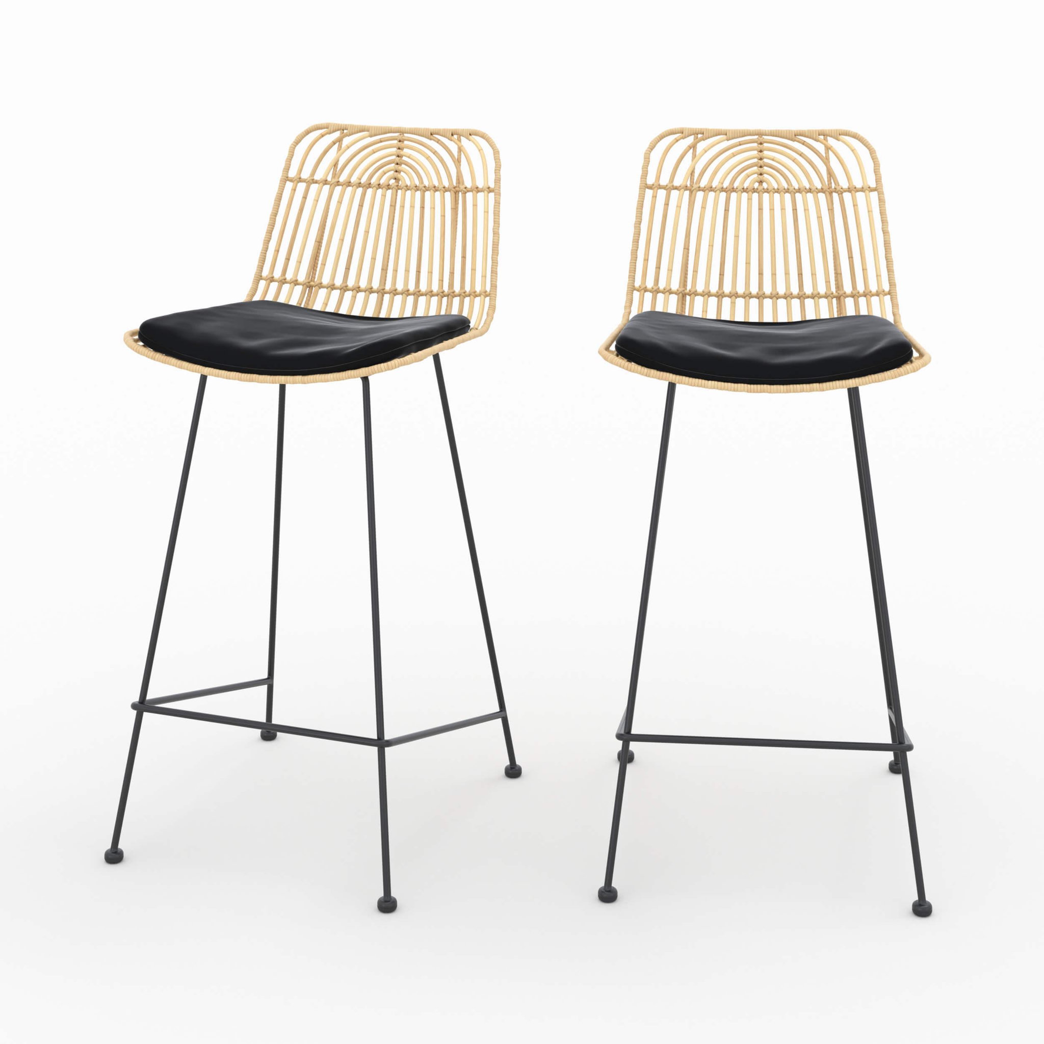 MAISON PAVANE Lot de 2 chaises pour îlot central 66 cm en rotin et noir-goa